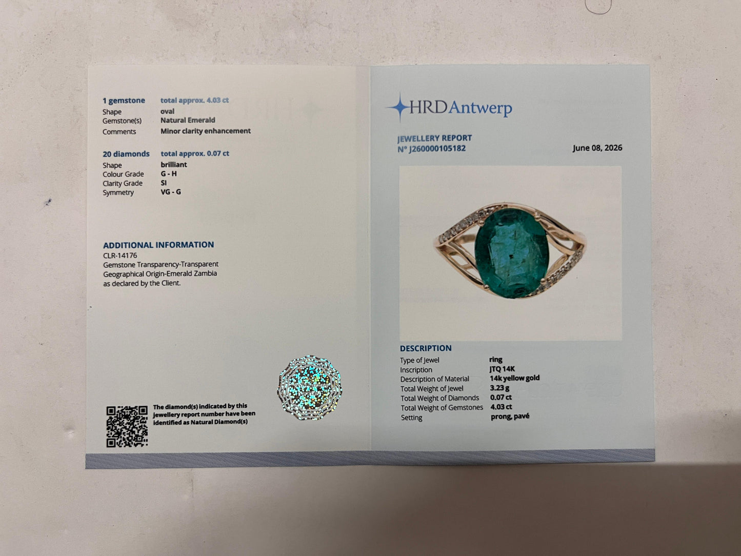 4.10 Ct Oval Mixed Cut Natural Emerald 14K Gold Ring