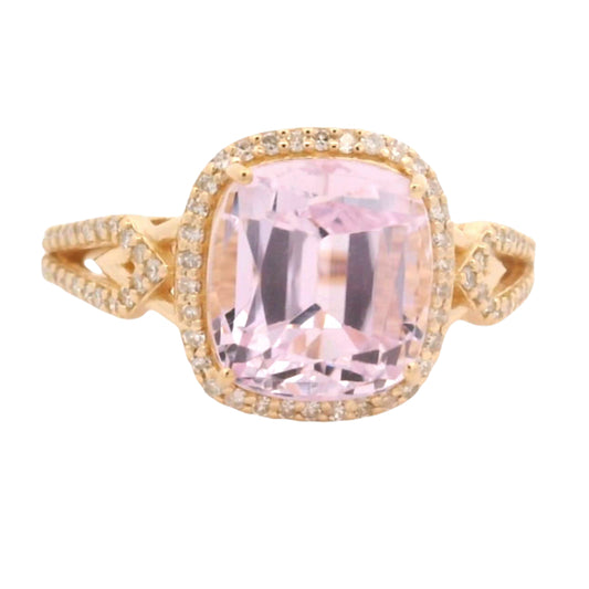 5.36 Ct Cushion Kunzite 14K Gold Ring
