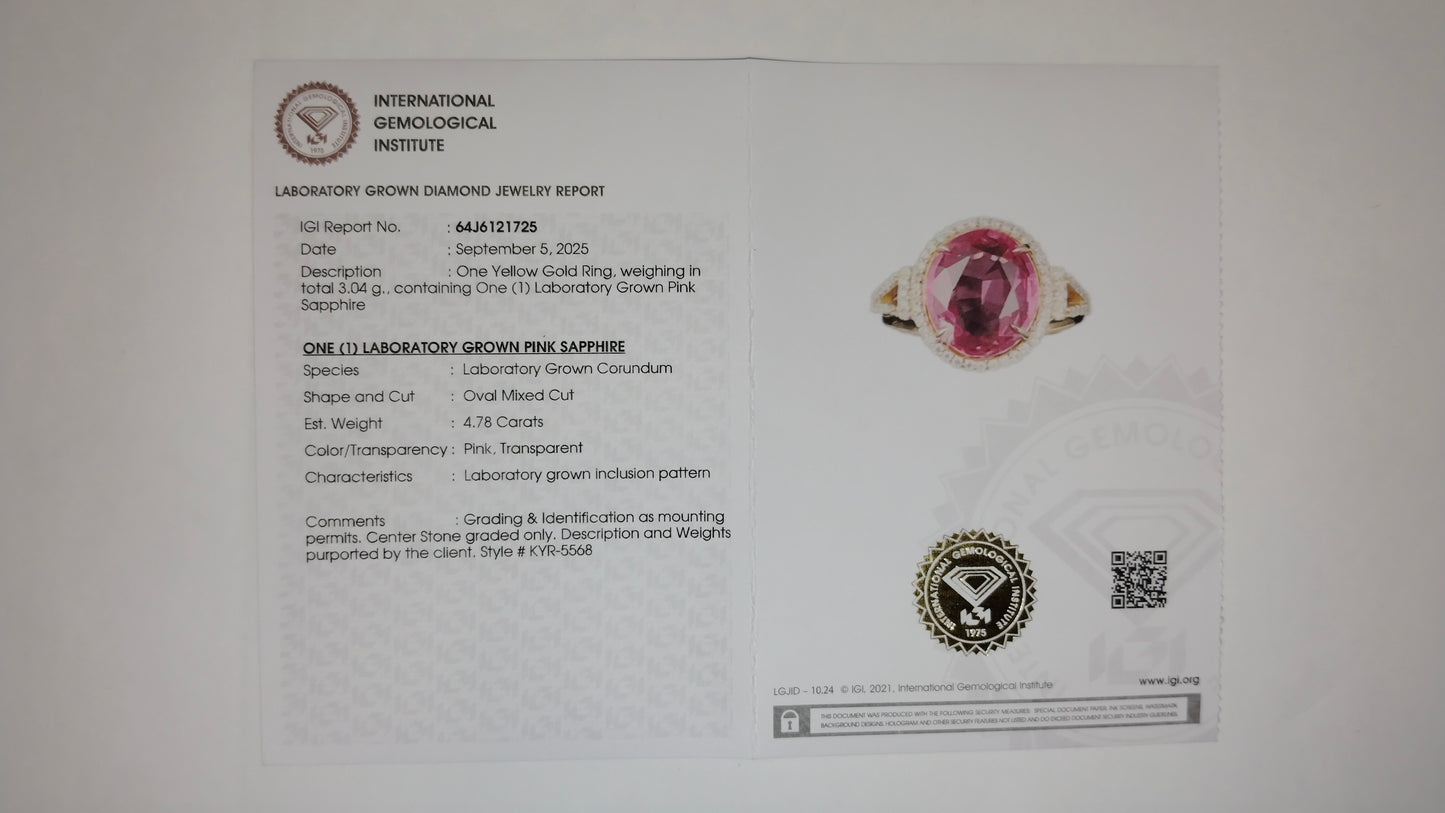 5.00 Ct Oval Mixed Cut Lab Grown Pink Sapphire 14K Gold Ring