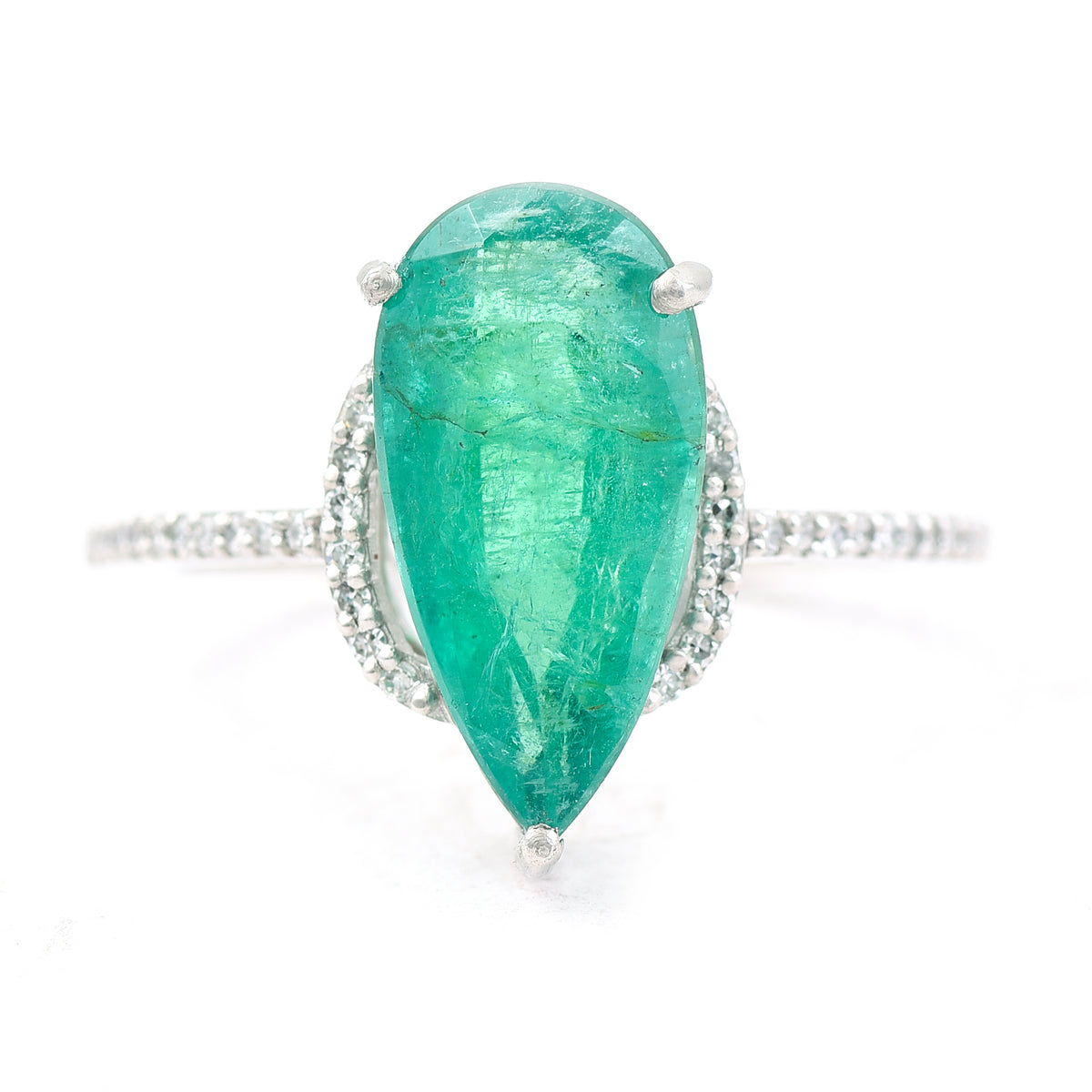3.47 Ct Pear Mixed Cut Natural Emerald 950 Platinum Ring