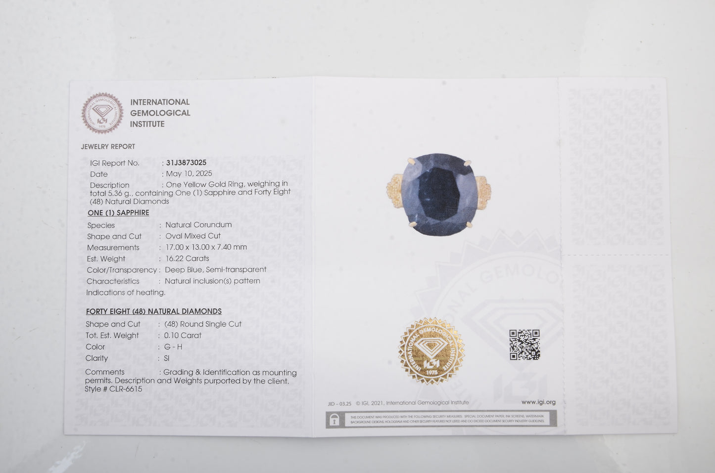 16.32 Ct Oval Mixed Cut Natural Corundum Sapphire 14K Gold Ring