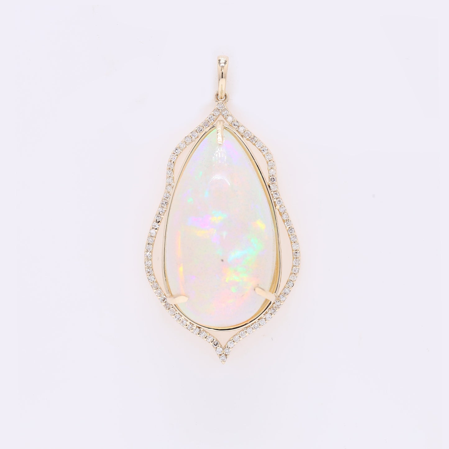 25.54 Ct Pear Cabochon Natural Opal 14K Gold Pendant