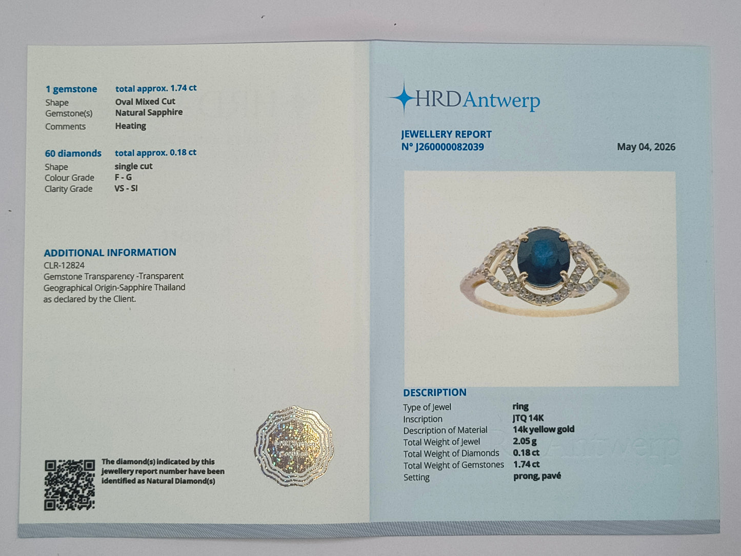 1.92 Ct Oval Mixed Cut Natural Sapphire 14K Gold Ring