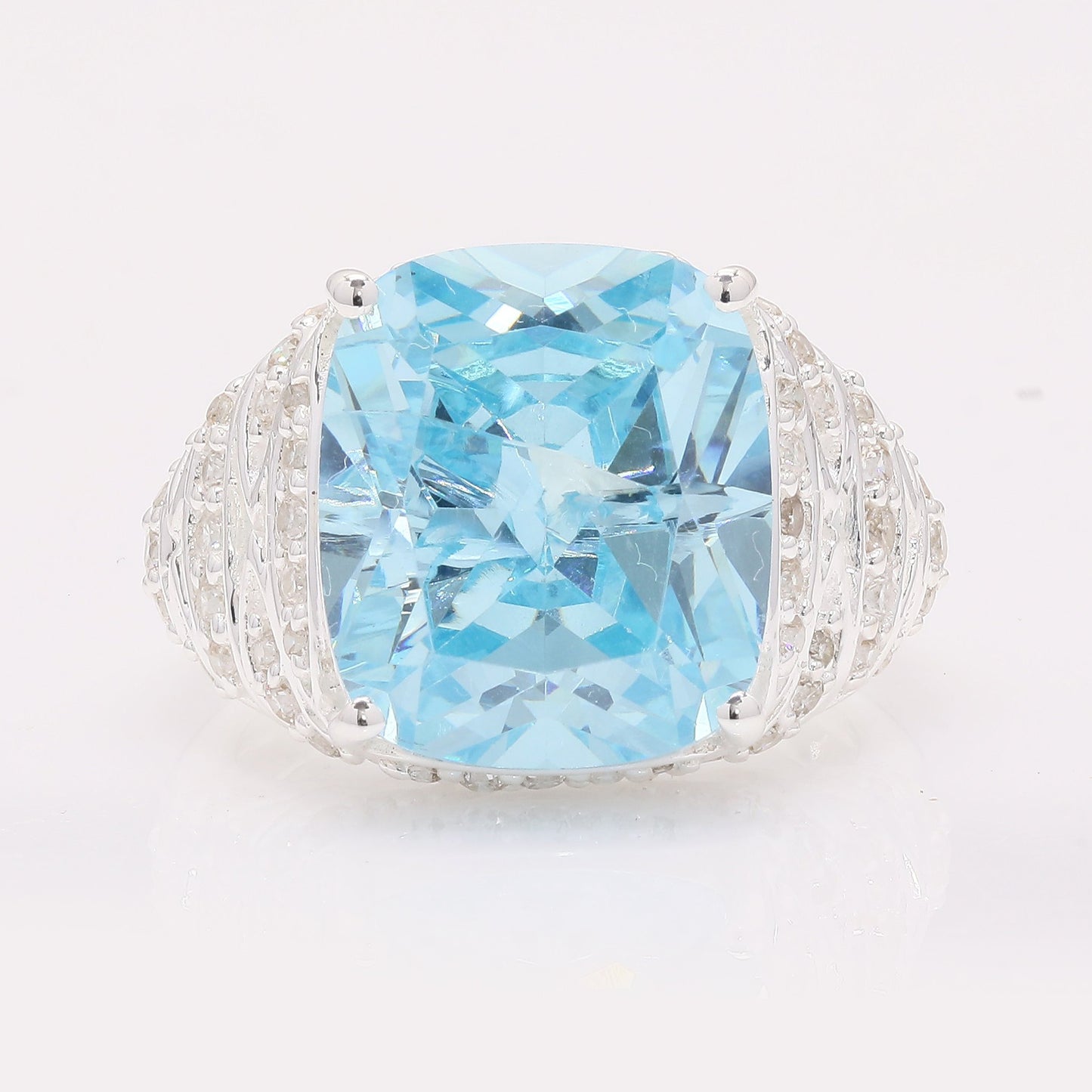 16.26 Ct Cushion Blue Cz 925 Silver Ring