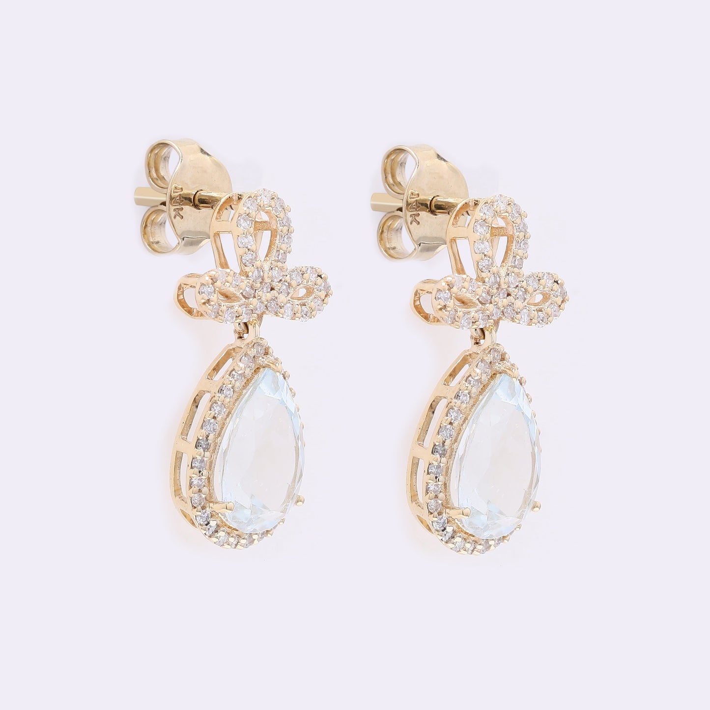 2.53 Ct Pear Mixed Cut Natural Aquamarine 14K Gold Earrings
