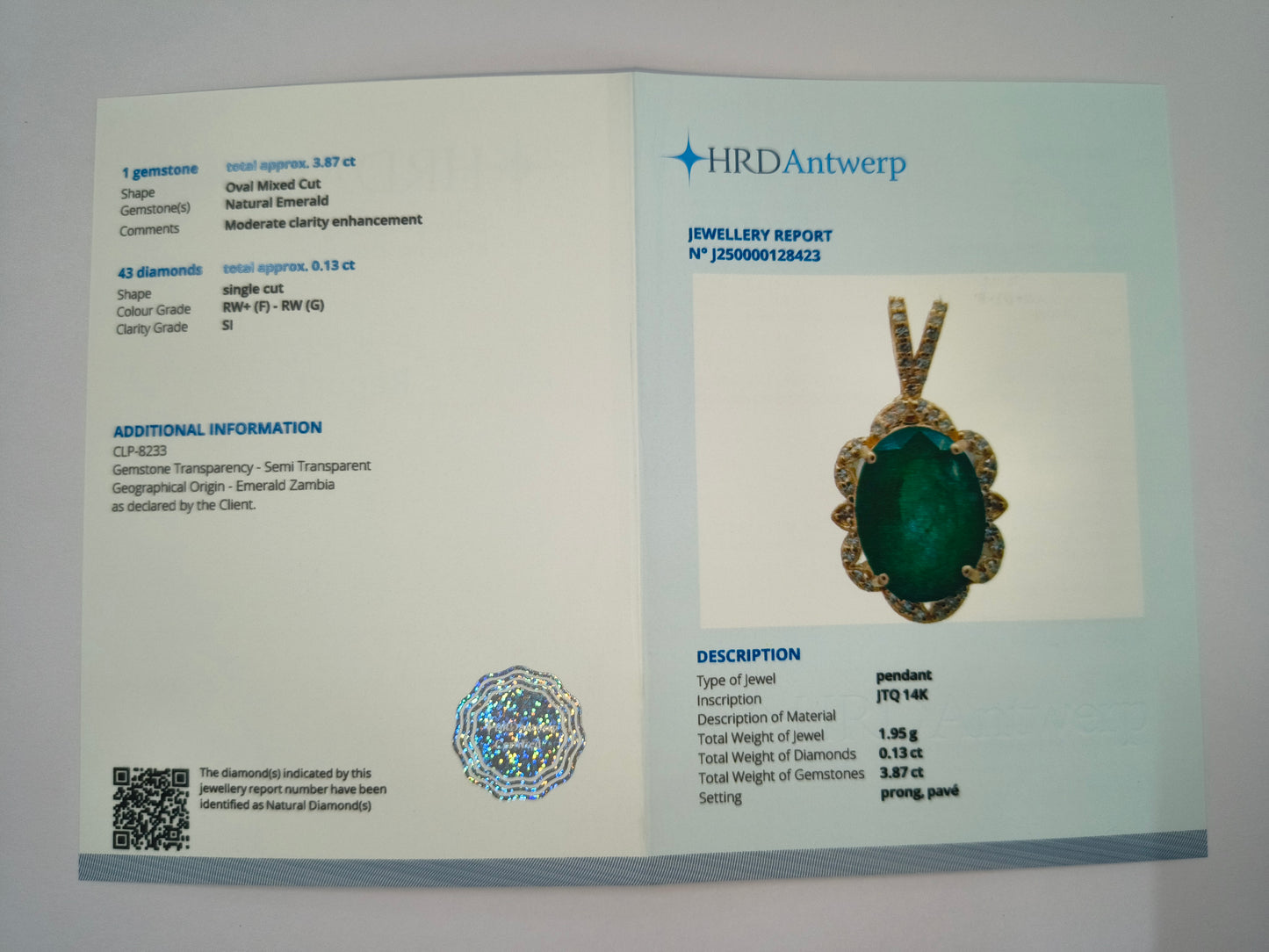 4.00 Ct Oval Natural Emerald 14K Gold Pendant