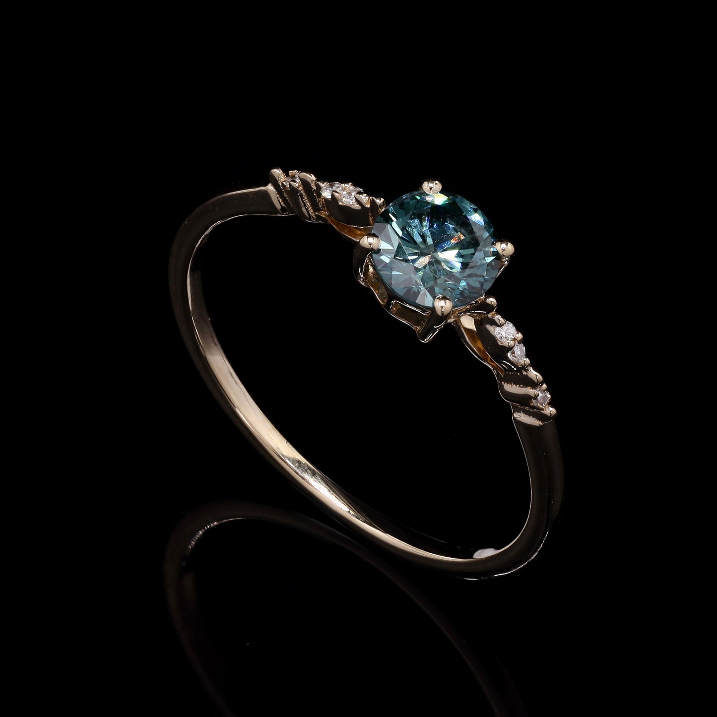 0.52 Ct Round Blue Diamond 14K Gold Ring