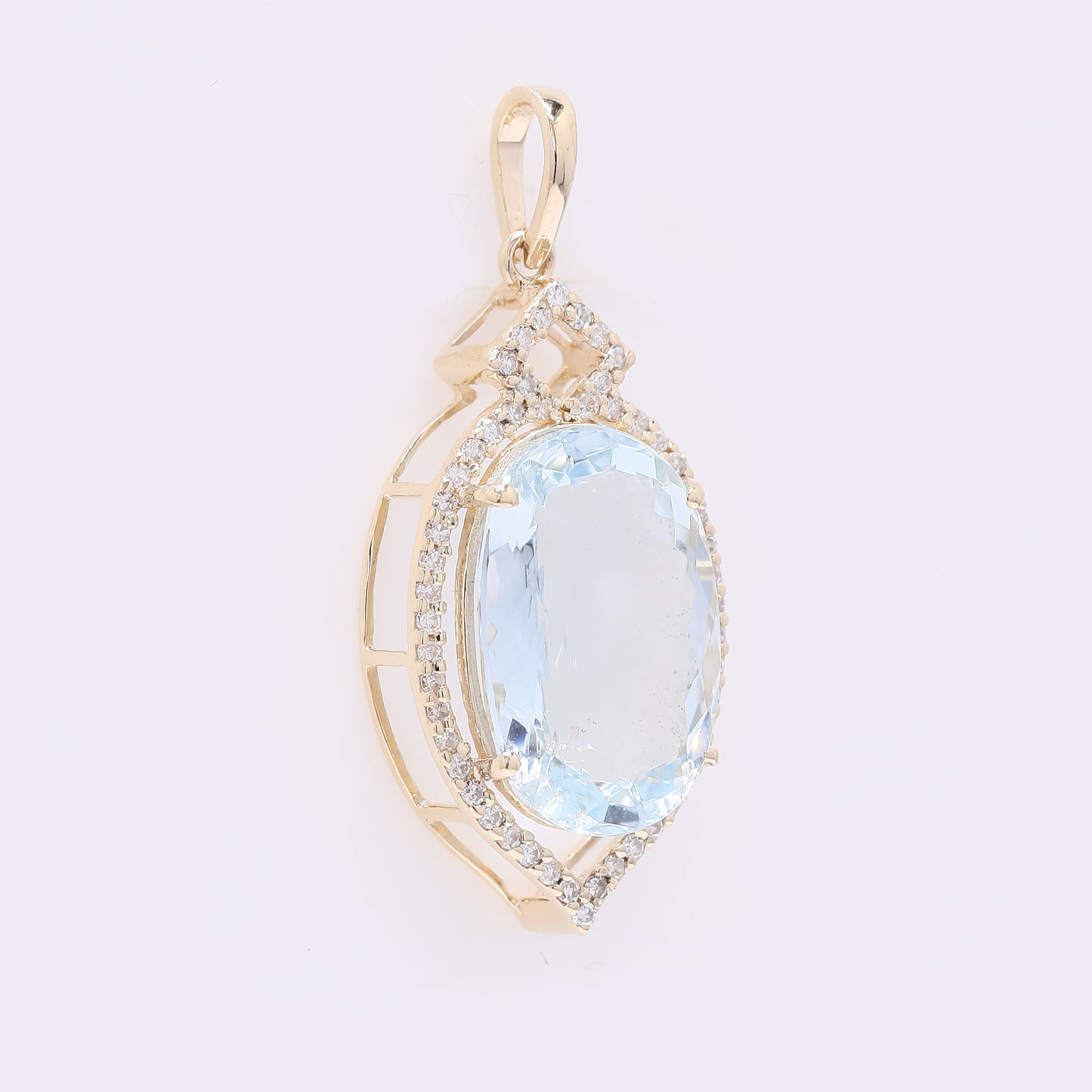 5.03 Ct Oval Mixed Cut Natural Aquamarine 14K Gold Pendant