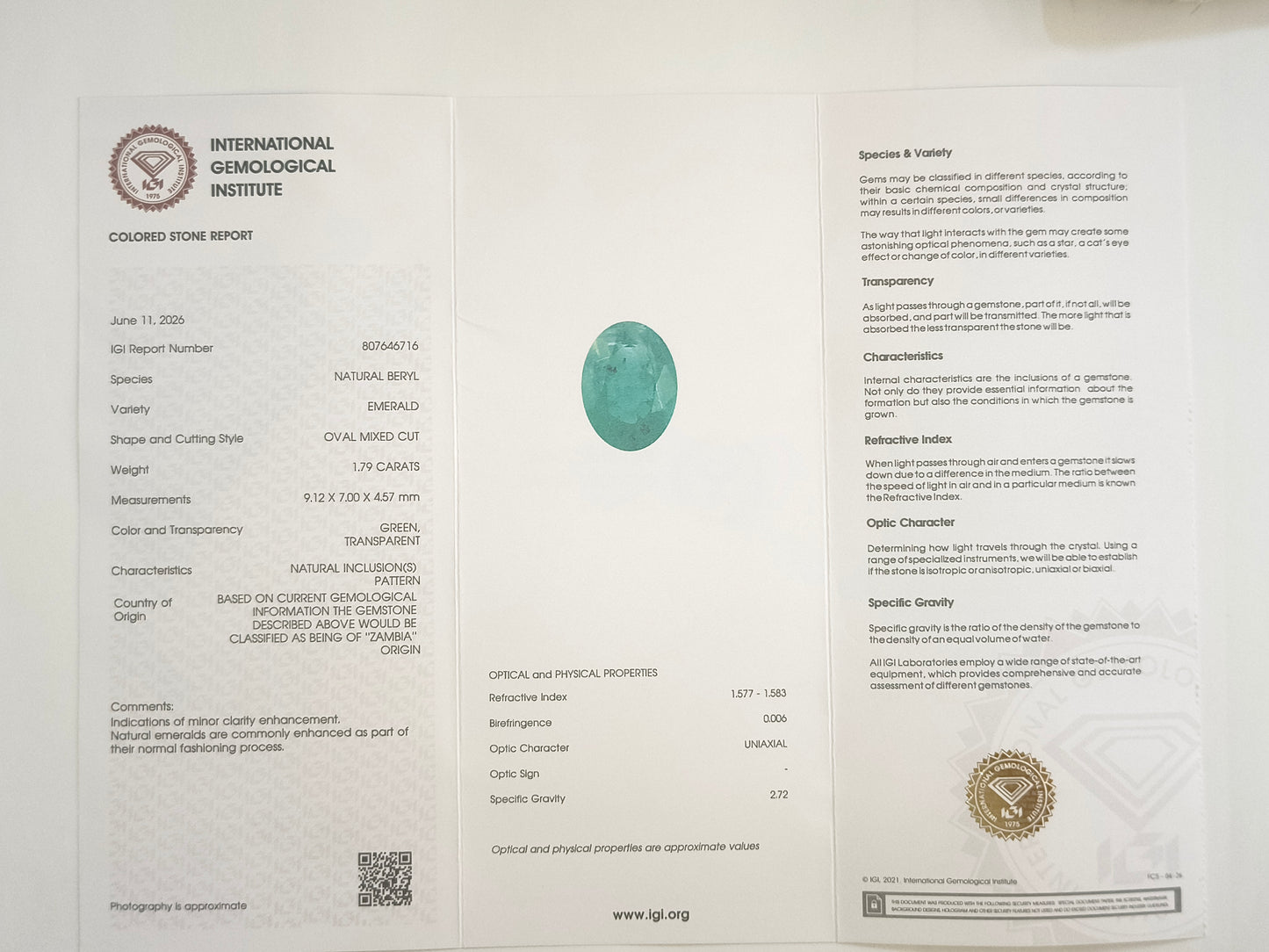 1.84 Natural Beryl Emerald Oval Mixed Cut Gemstone
