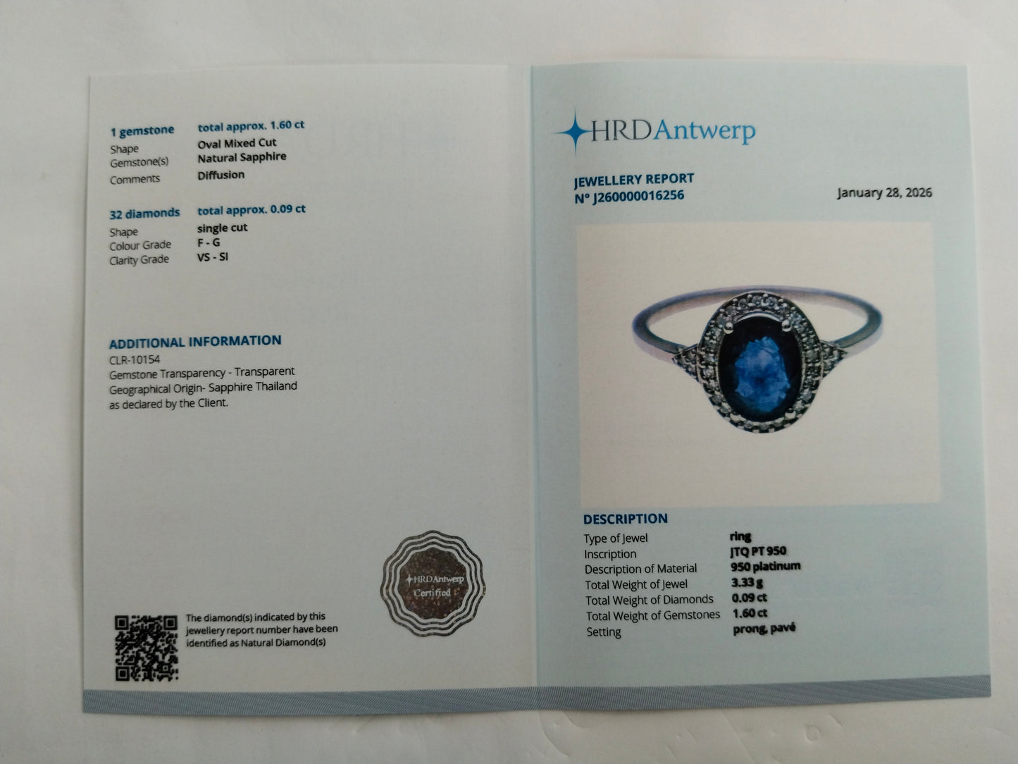 1.69 Ct Oval Mixed Cut Natural Sapphire 950 Platinum Ring