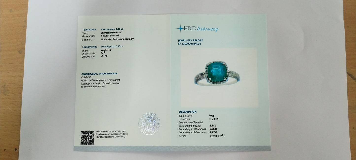 2.52 Ct Cushion Mixed Cut Natural Emerald 14K Gold Ring