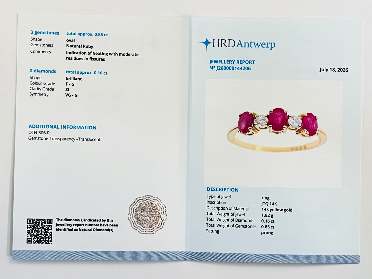 1.01 Ct Oval Natural Ruby 14K Gold Ring