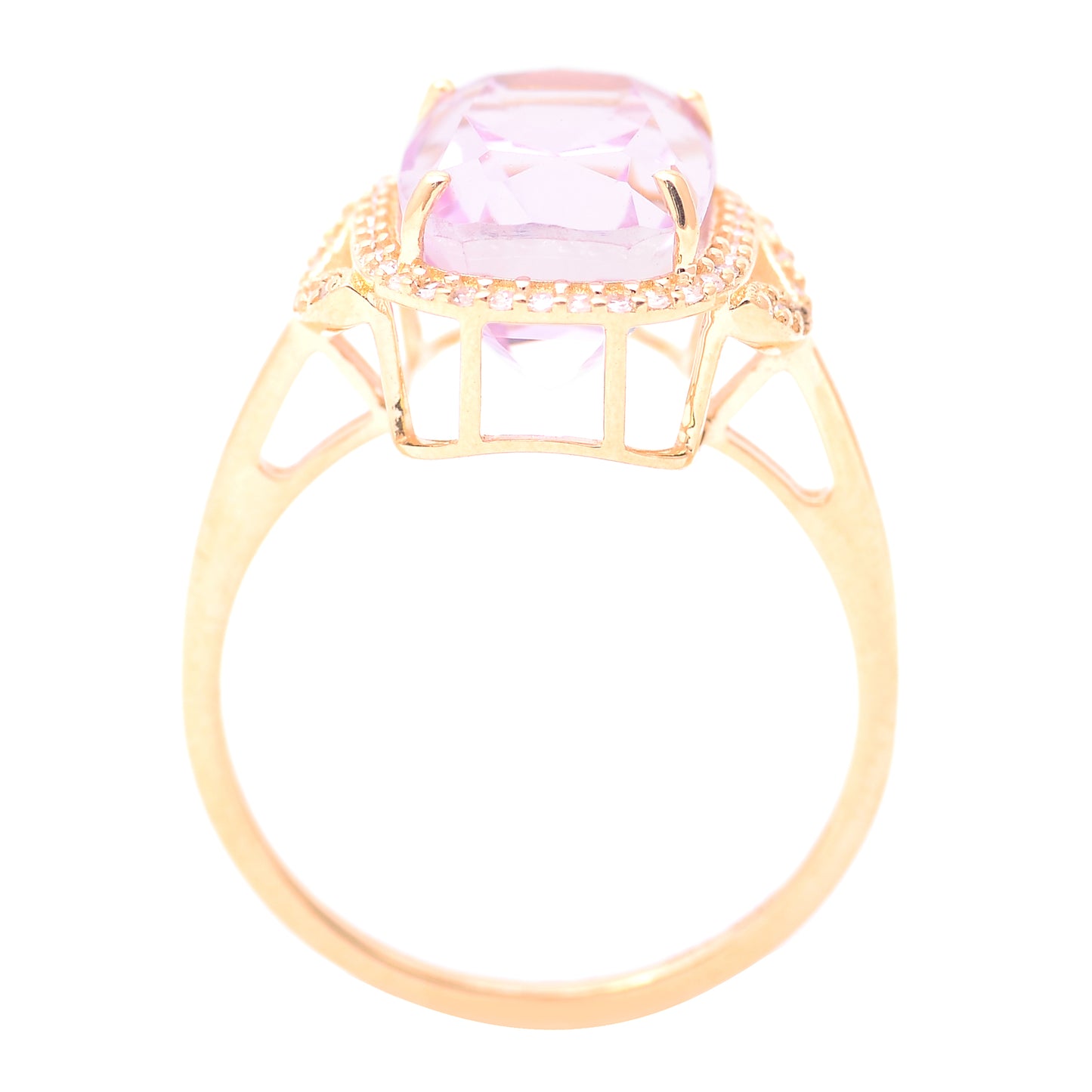 5.59 Ct Cushion Mixed Cut Natural Kunzite 14K Gold Ring
