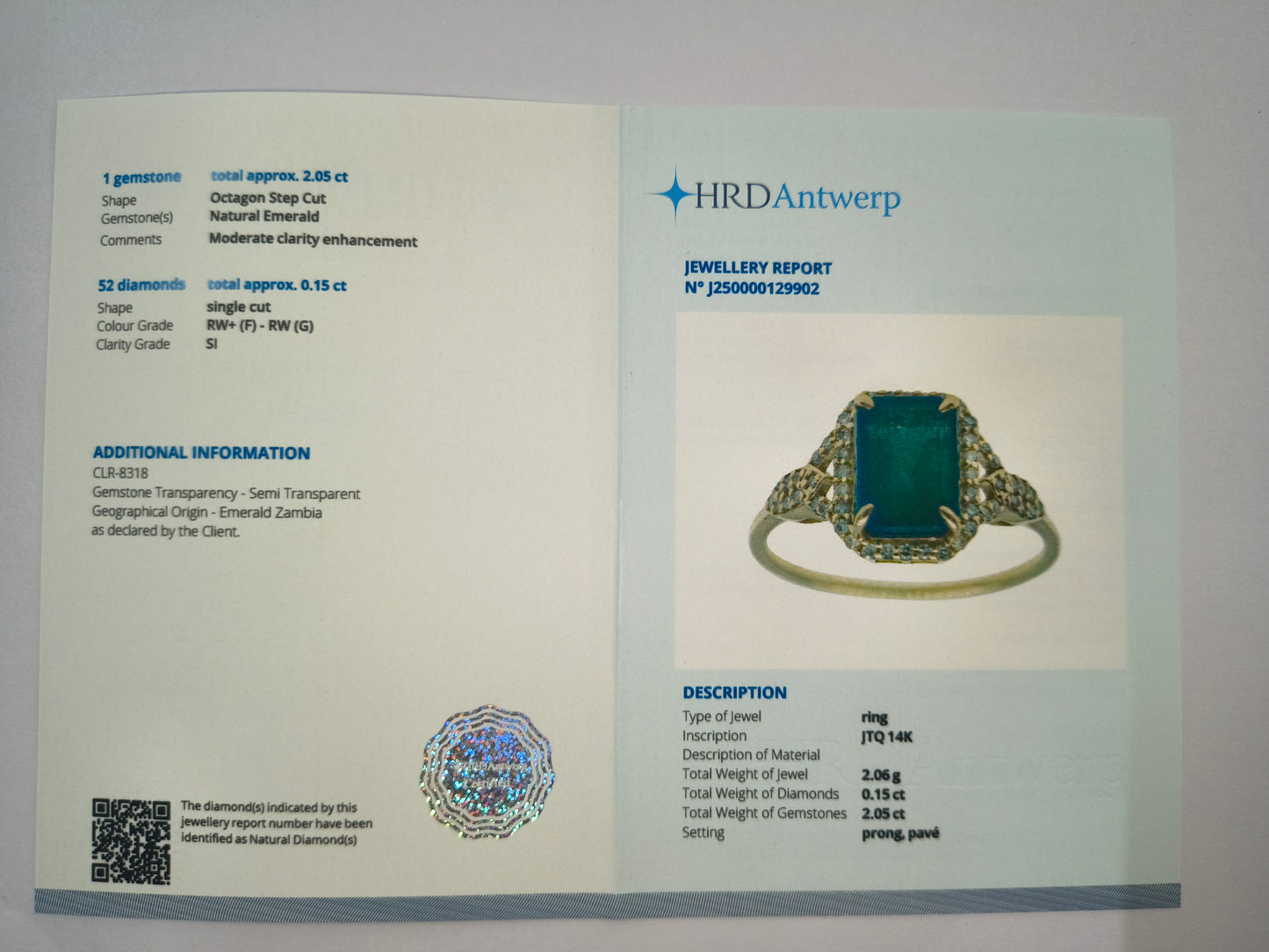 2.20 Ct Octagon Natural Emerald 14K Gold Ring