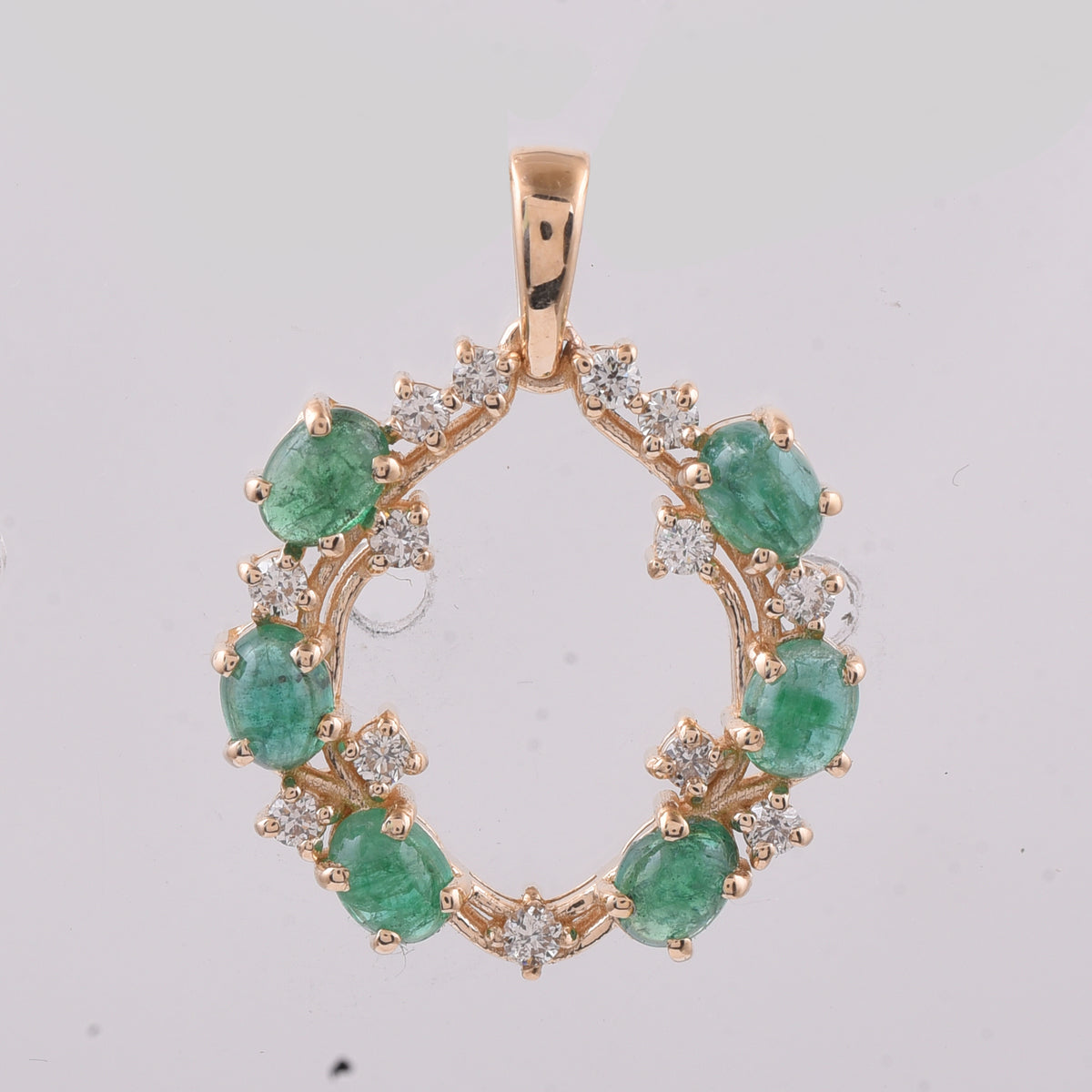 1.27 Ct Oval Cabochon Cut Natural Emerald 14K Gold Pendant