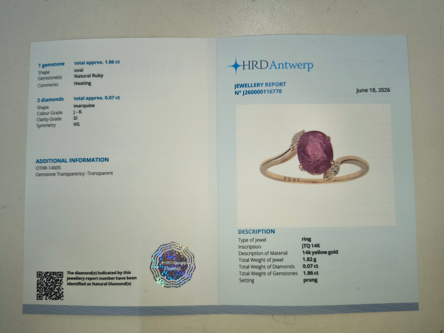1.93 Ct Oval Natural Ruby 14K Gold Ring