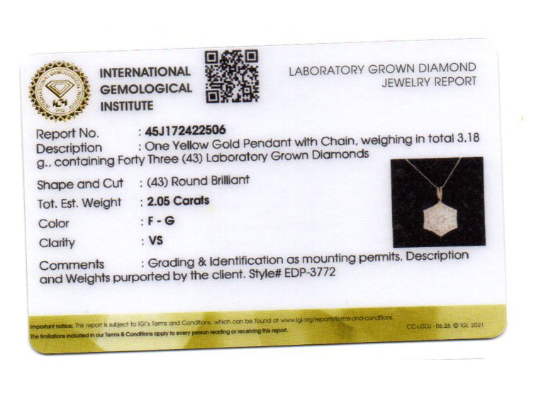 2.05 Carats Lab Grown Diamond 14K Gold Pendant