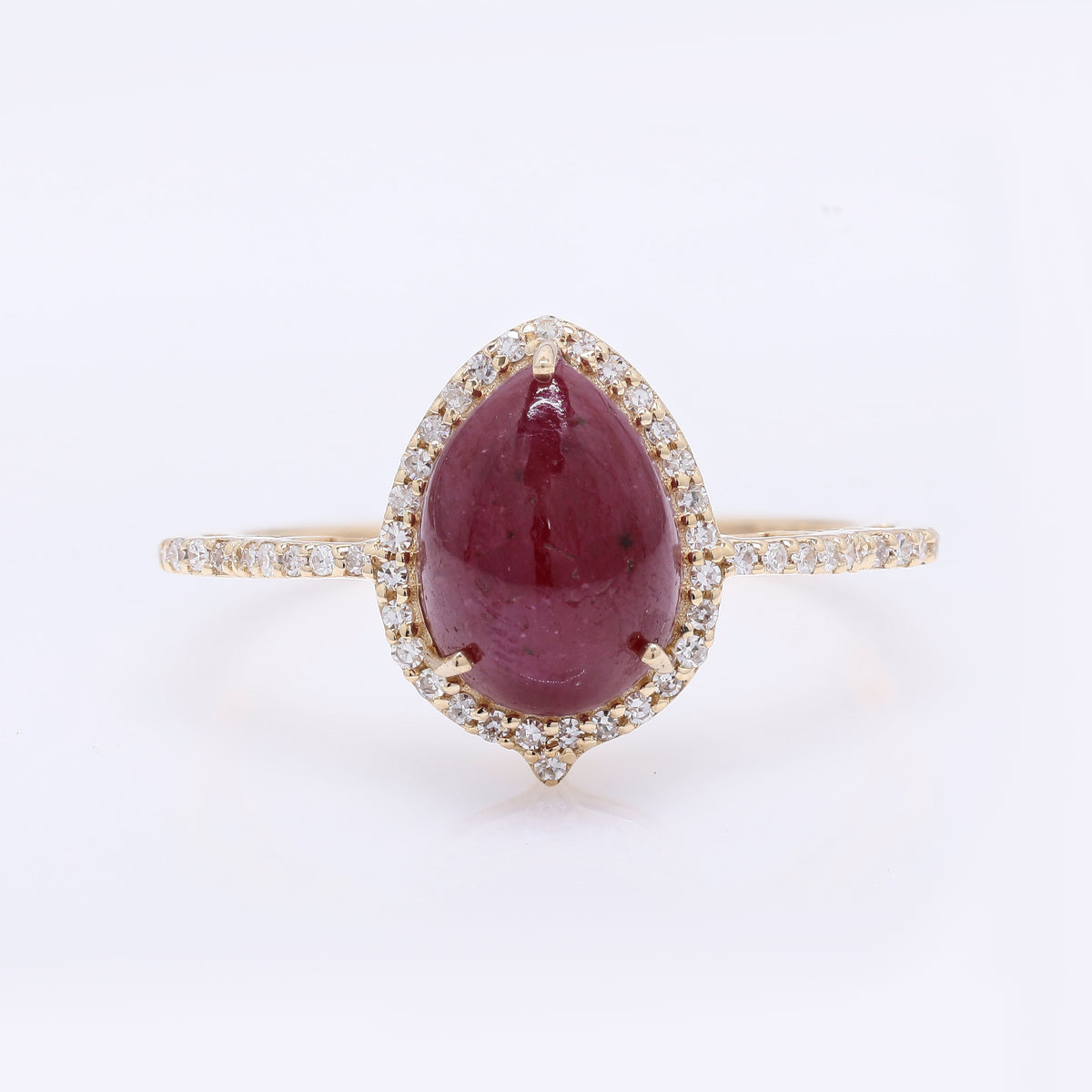 3.90 Ct Pear Cabochon Natural Corundum Ruby 14K Gold Ring