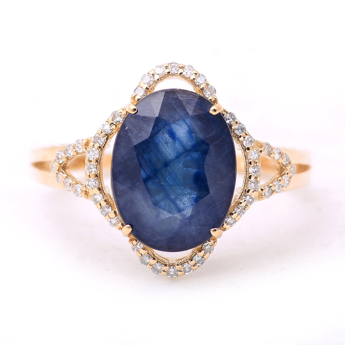 4.81 Ct Oval Mixed Cut Natural Sapphire 14K Gold Ring