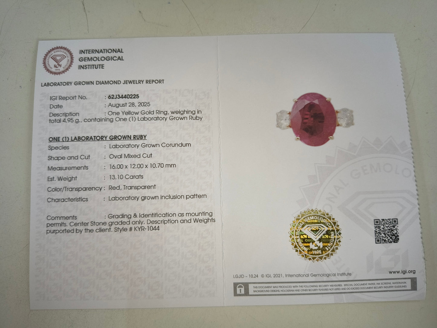 14.45 Ct Oval Mixed Cut Lab Grown Ruby 14K Gold Ring