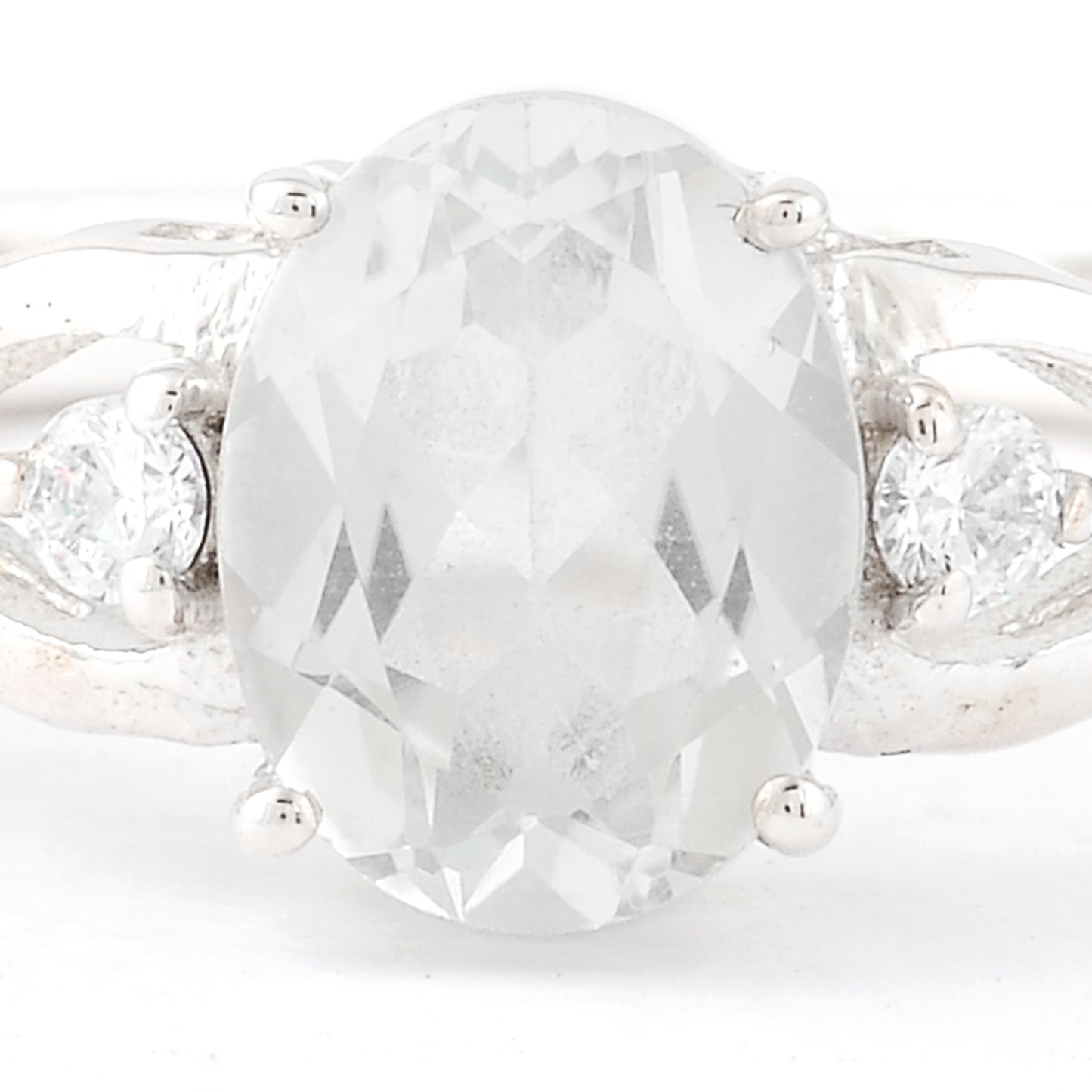 1.79 Ct Oval White Topaz, Cubic Zirconia, 925 Sterling Silver Ring