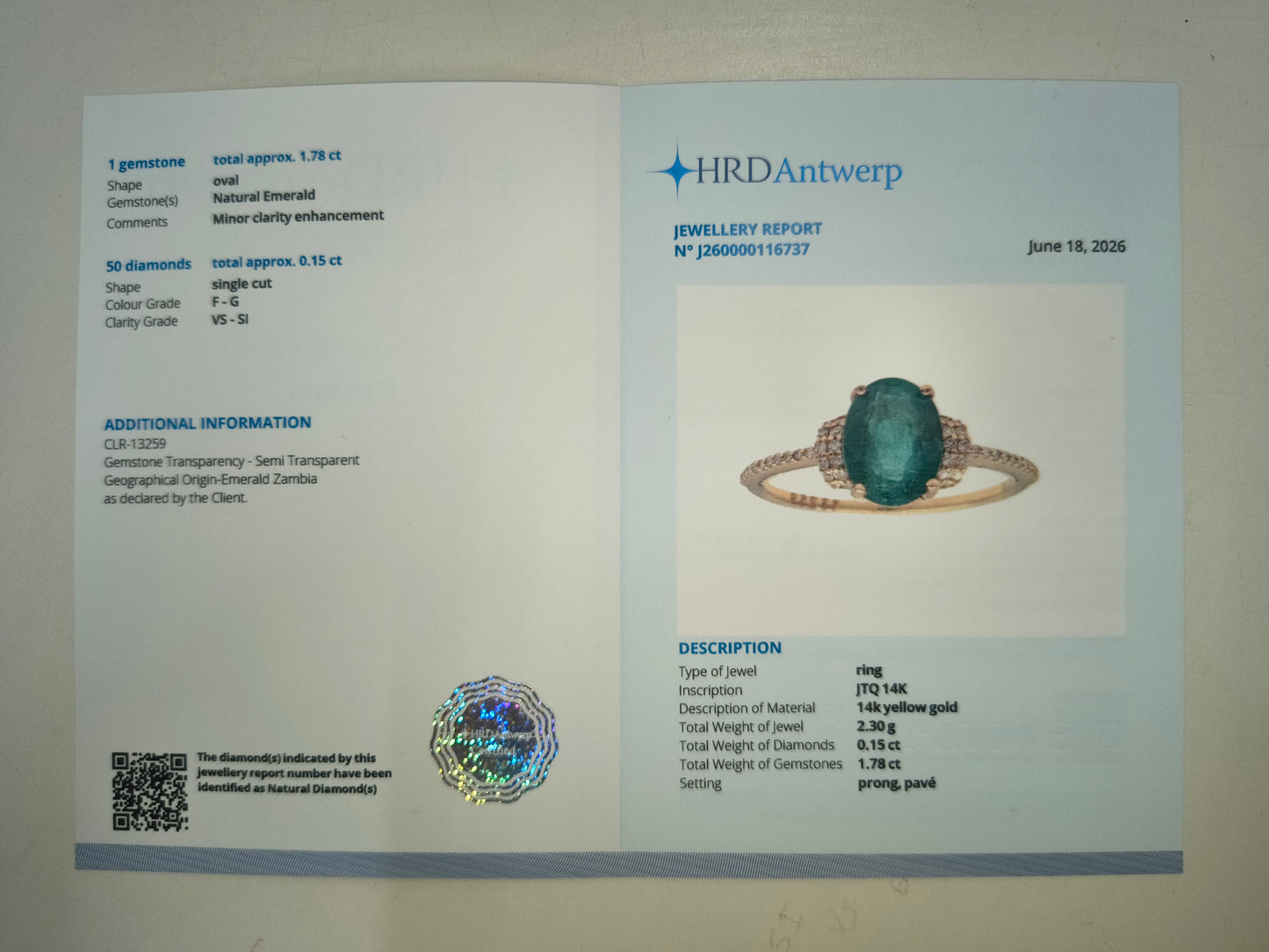 1.93 Ct Oval Natural Emerald 14K Gold Ring