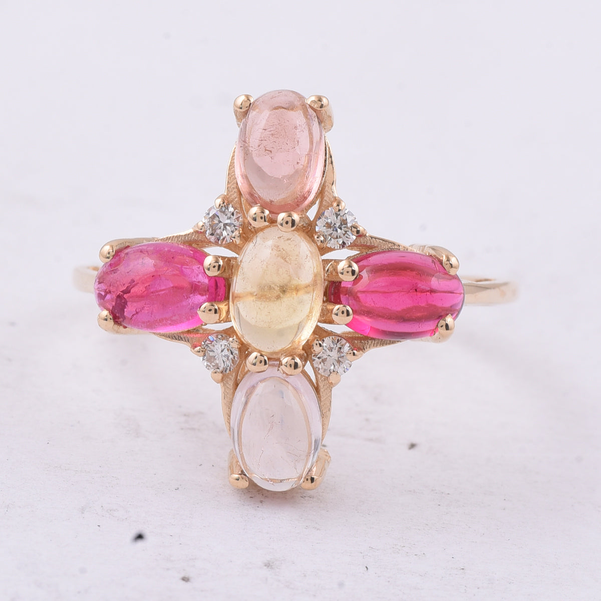 2.75 Ct Oval Natural Multi Coloured Tourmaline 14K Gold Ring