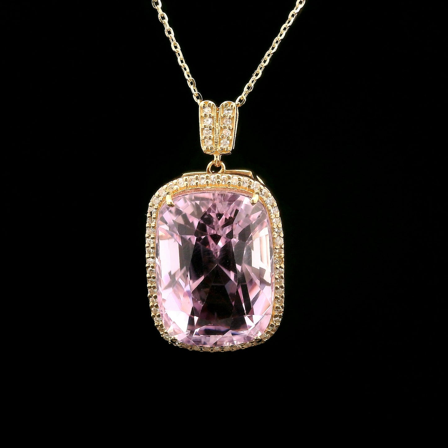 14.34 Ct Cushion Kunzite 14K Gold Pendant