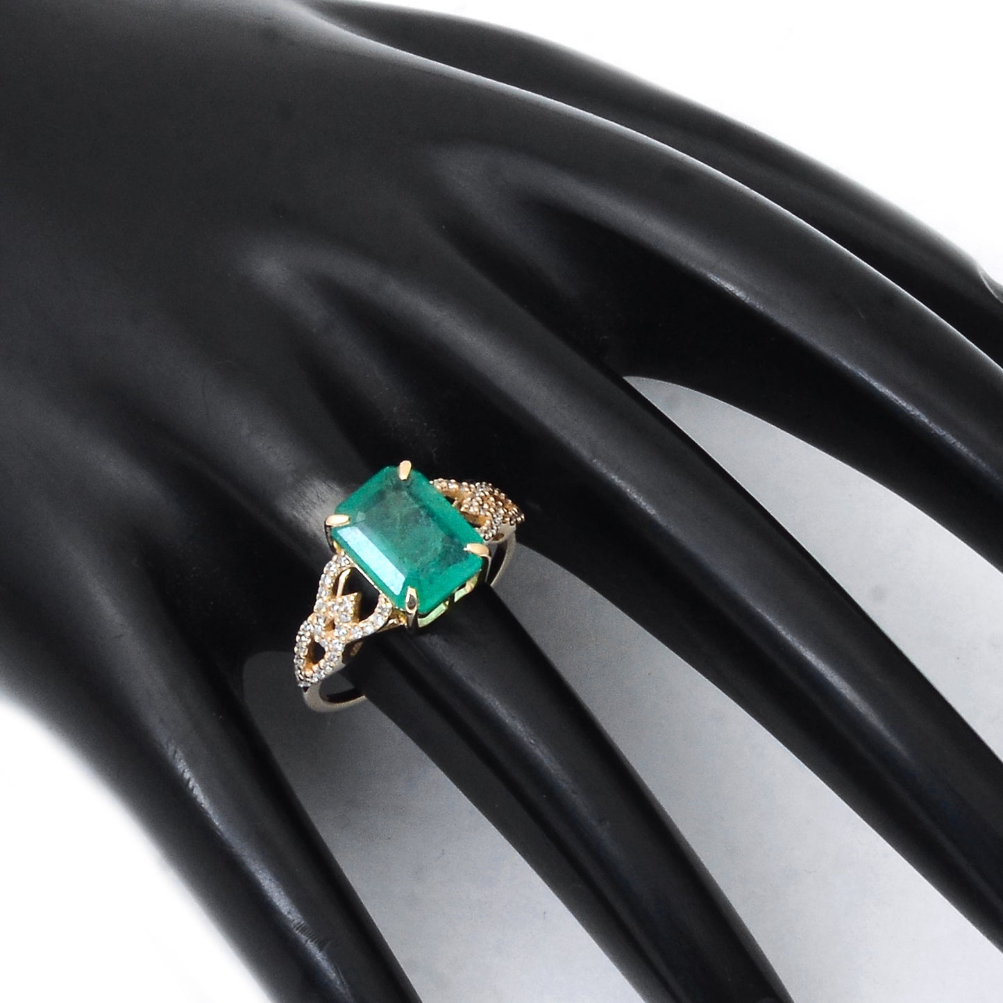 3.21 Ct Octagon Step Cut Natural Emerald 14K Gold Ring