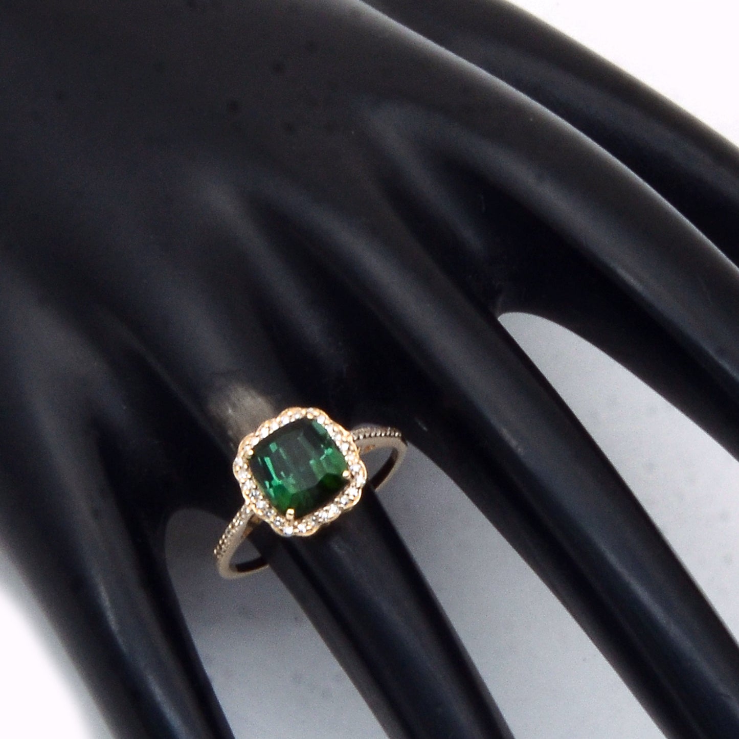 2.46 Ct Cushion Mixed Cut Natural Tourmaline 14K Gold Ring