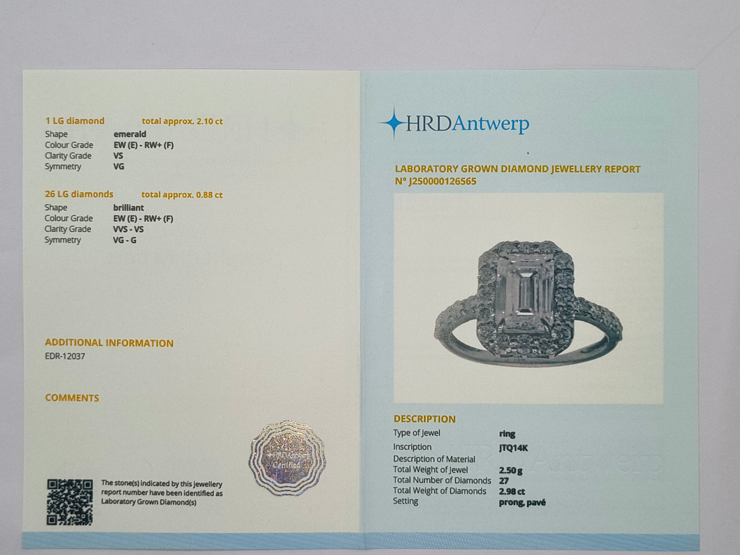 2.98 Carats Lab Grown Diamond 14K Gold Ring