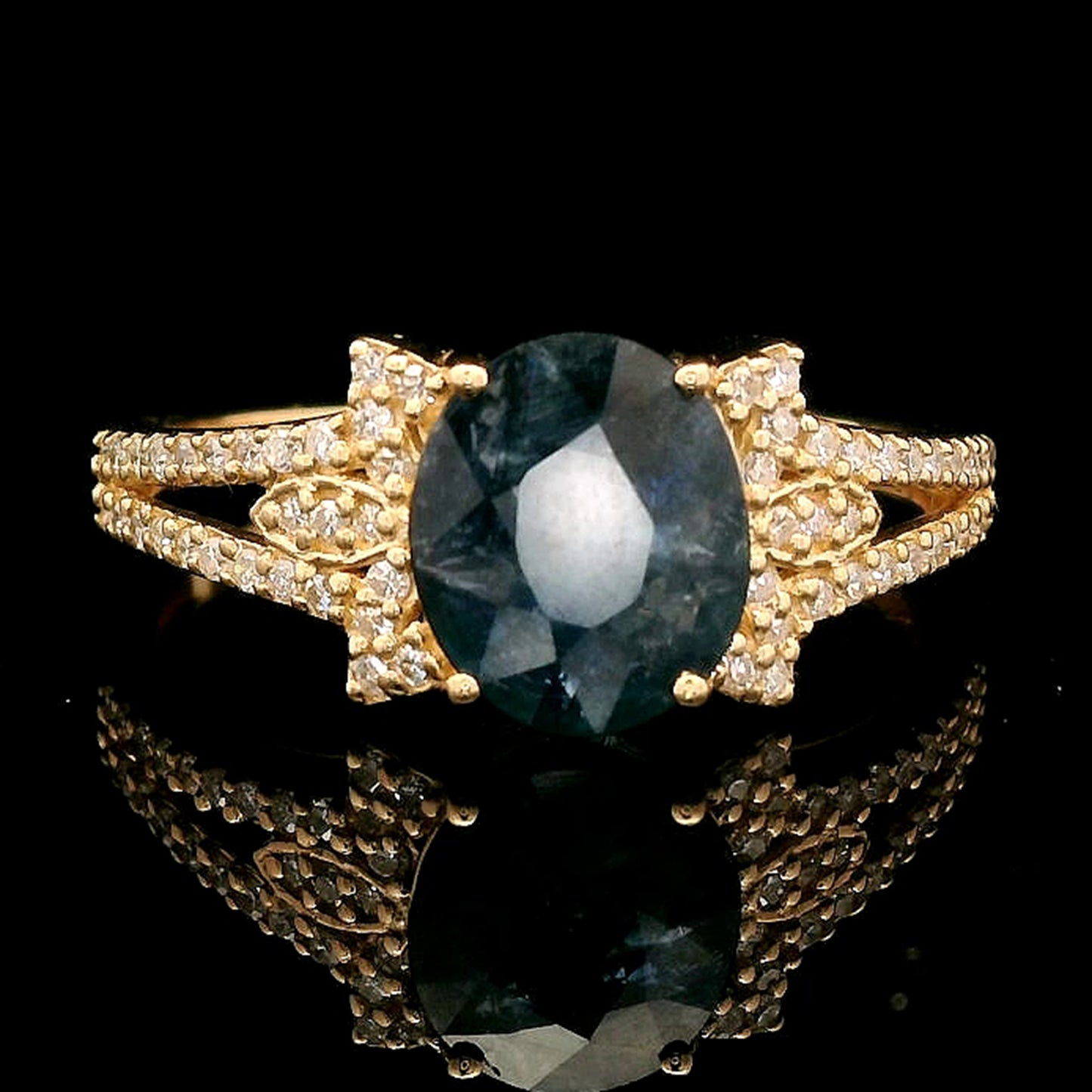 1.50 Ct Oval Mixed Cut Natural Sapphire 14K Gold Ring