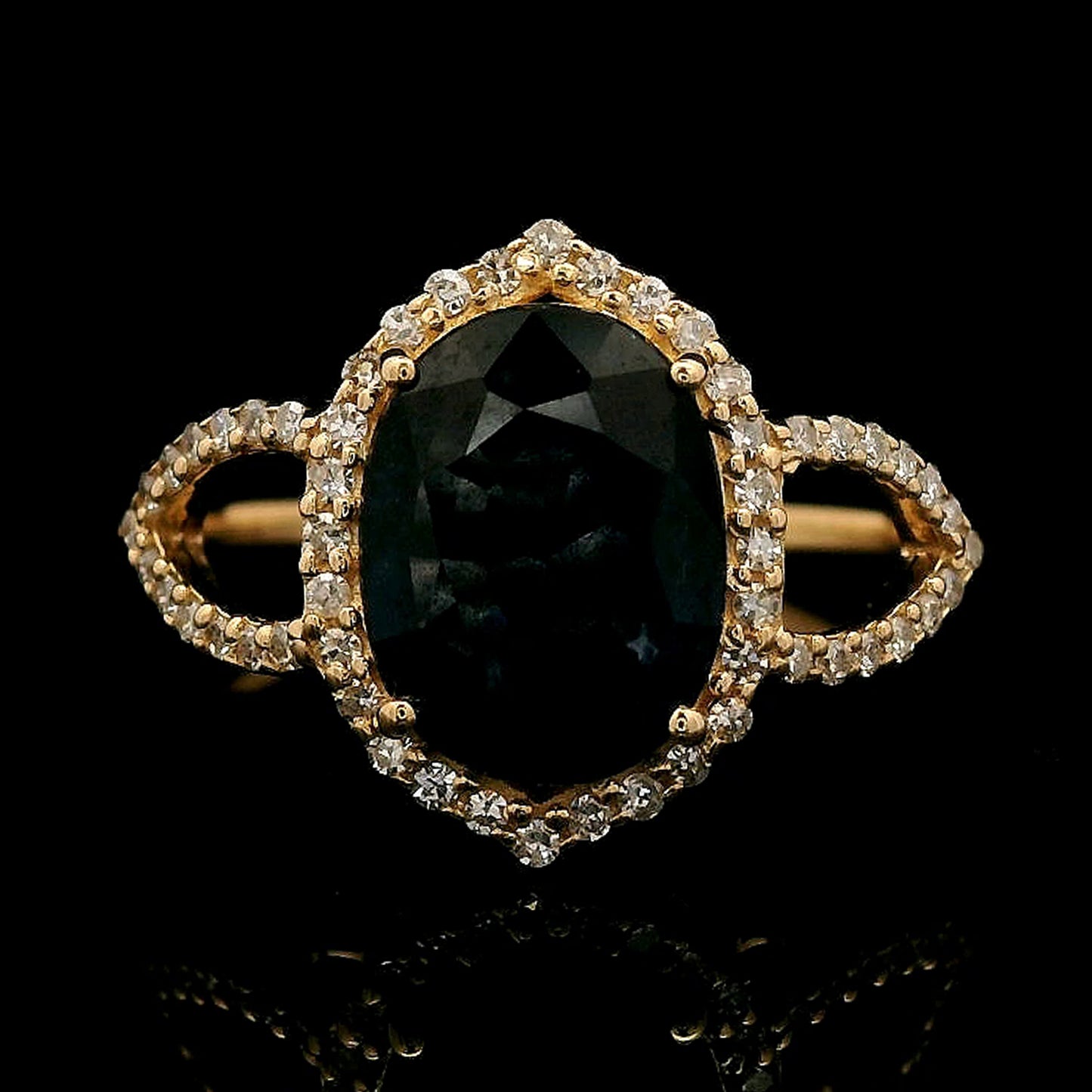 1.73 Ct Oval Mixed Cut Natural Sapphire 14K Gold Ring