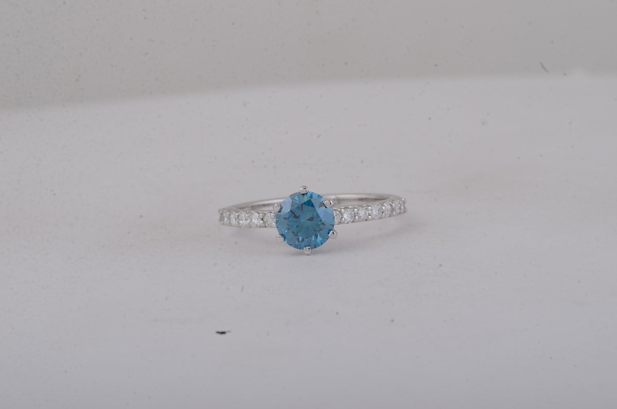 1.33 Carats Blue Lab Grown Diamond 14K Gold Ring