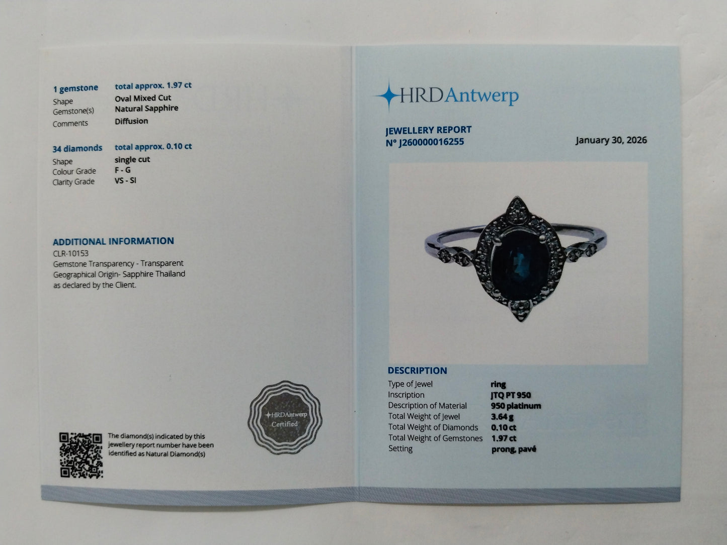 2.07 Ct Oval Mixed Cut Natural Sapphire 950 Platinum Ring