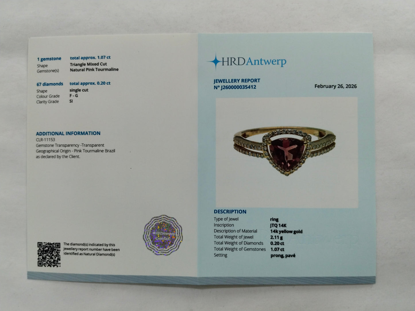 1.27 Ct Triangle Mixed Cut Natural Pink Tourmaline 14K Gold Ring