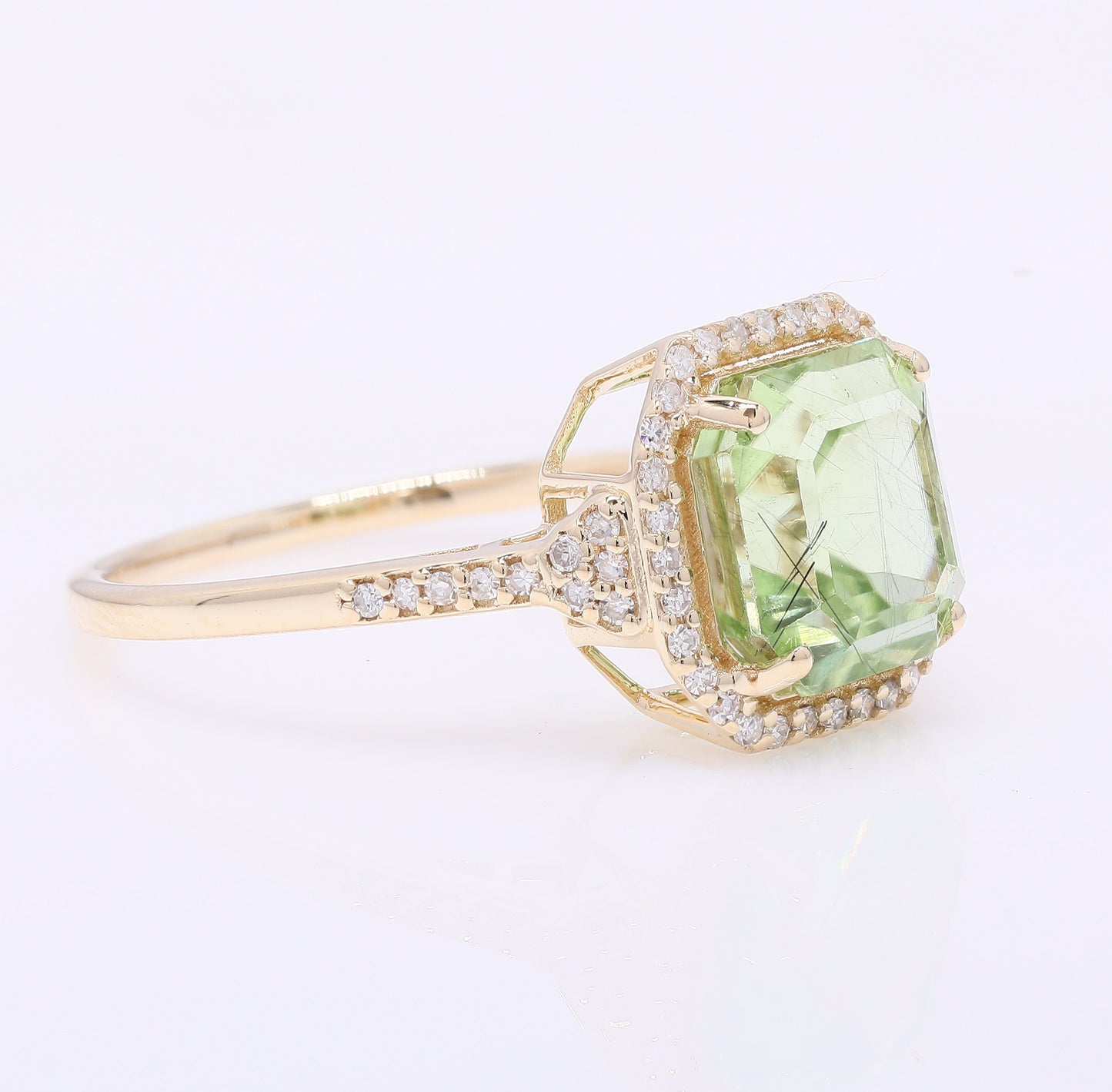 3.49 Ct Octagon Step Cut Natural Peridot 14K Gold Ring