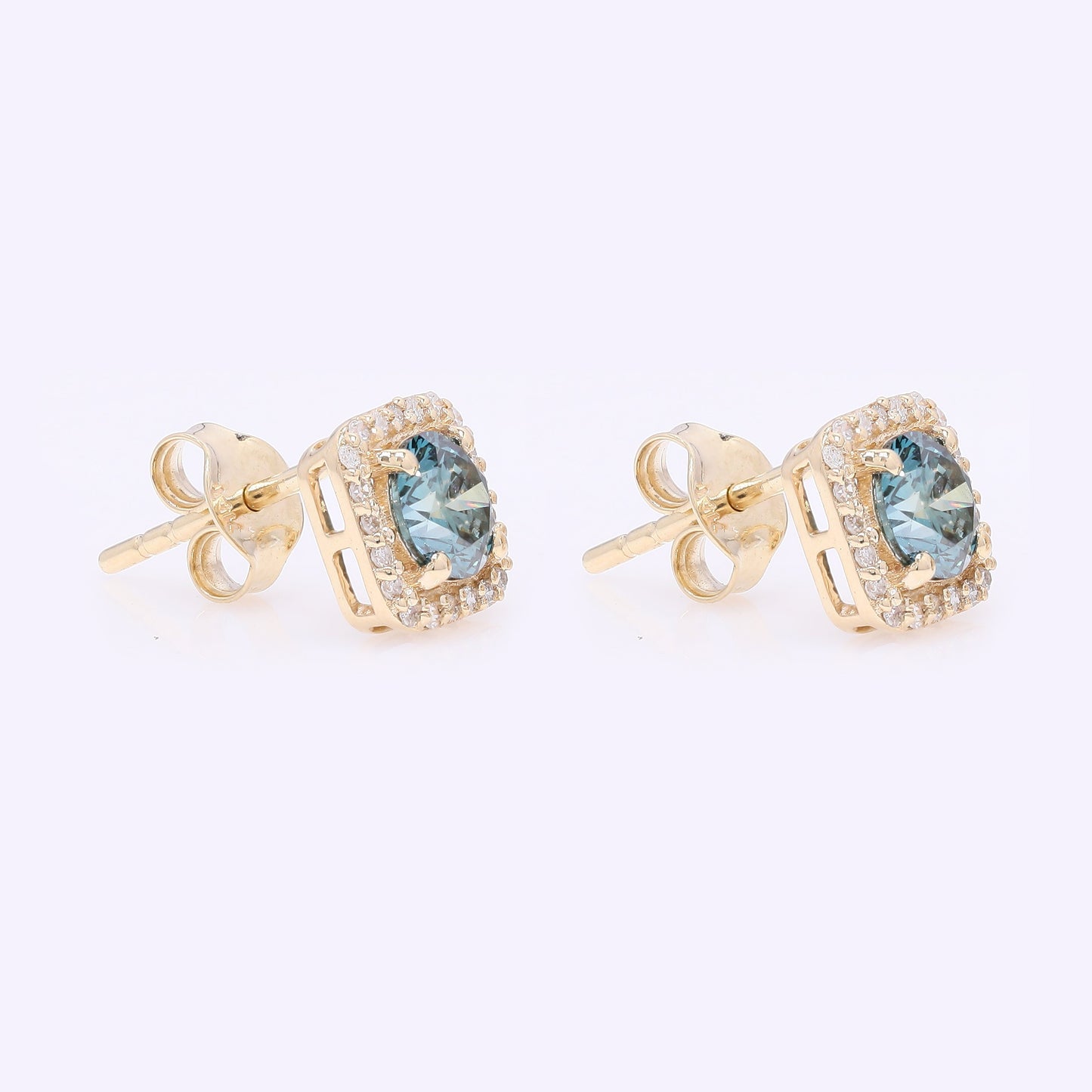 0.99 Ct Round Blue Diamond 14K Gold Earrings