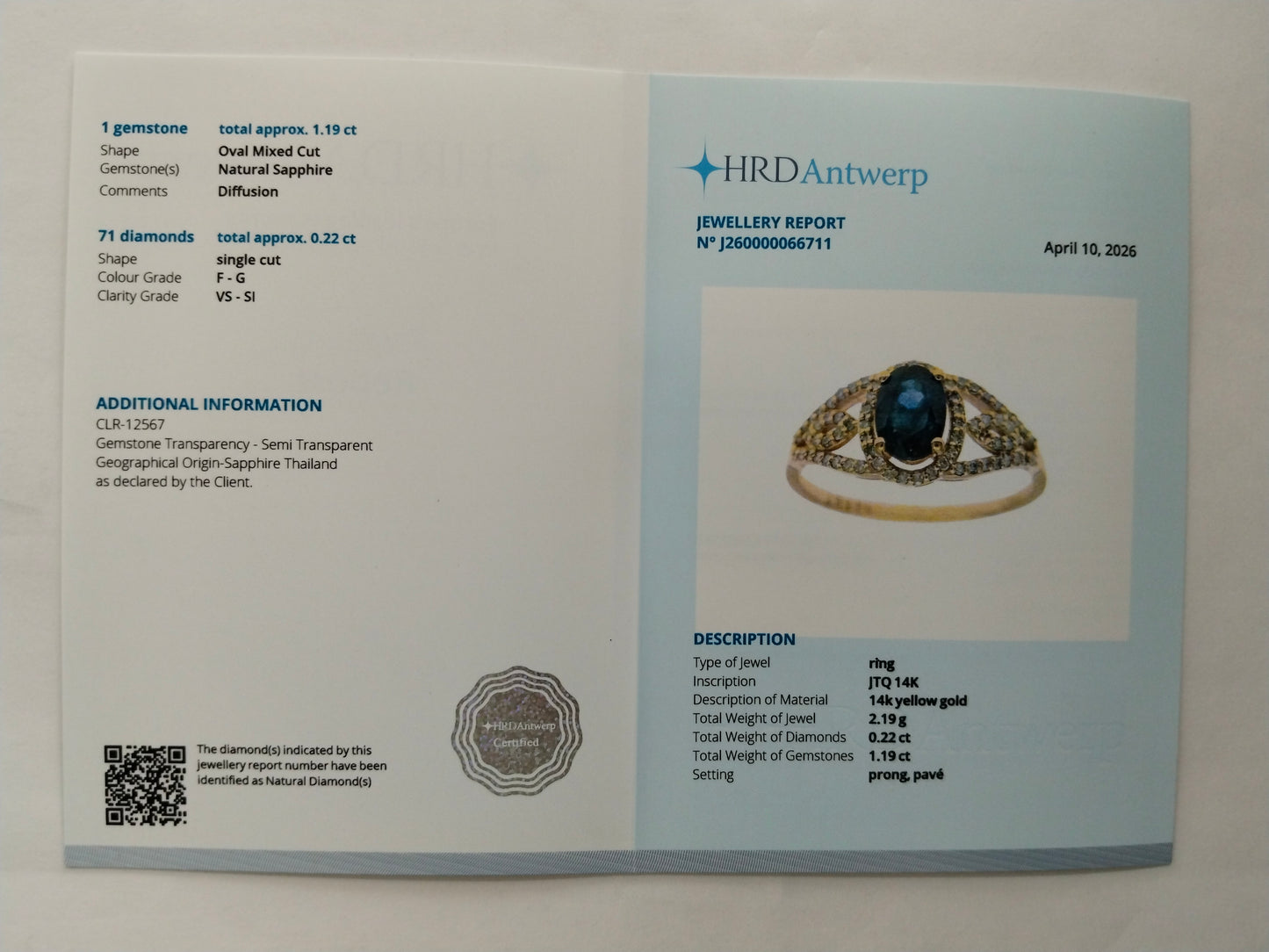 1.41 Ct Oval Mixed Cut Natural Sapphire 14K Gold Ring