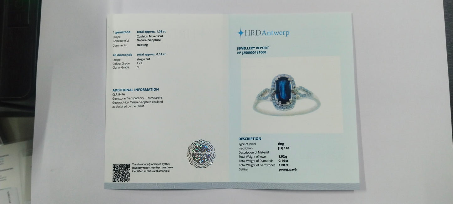 1.22 Ct Cushion Mixed Cut Natural Sapphire 14K Gold Ring