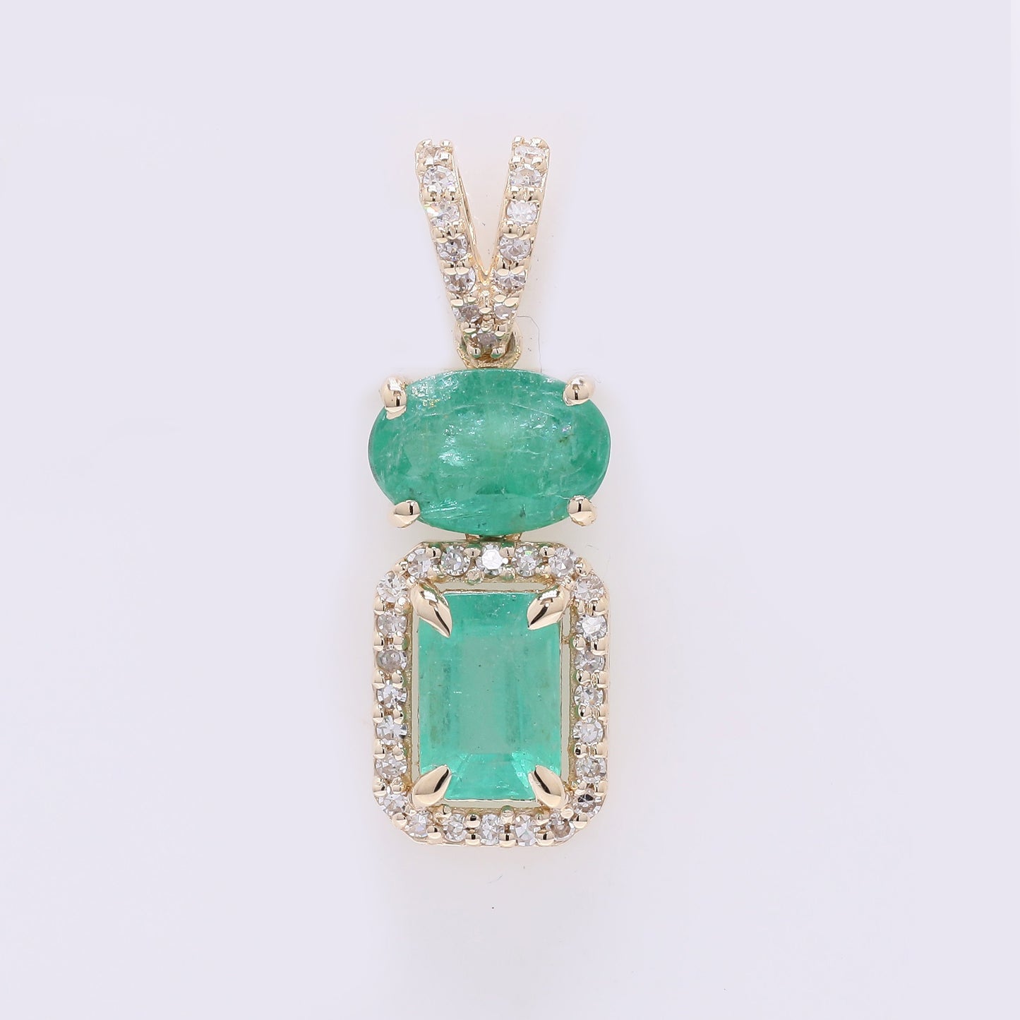 1.30 Ct Oval Mixed Cut Natural Emerald 14K Gold Pendant