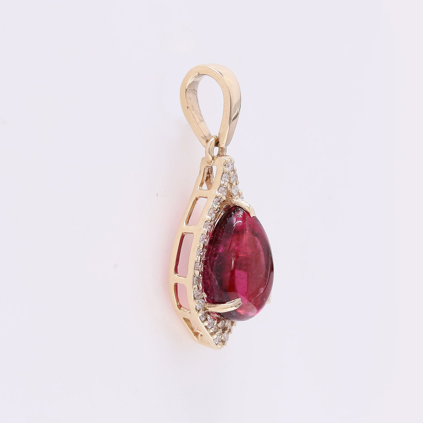 2.03 Ct Pear Cabochon Natural Tourmaline 14K Gold Pendant