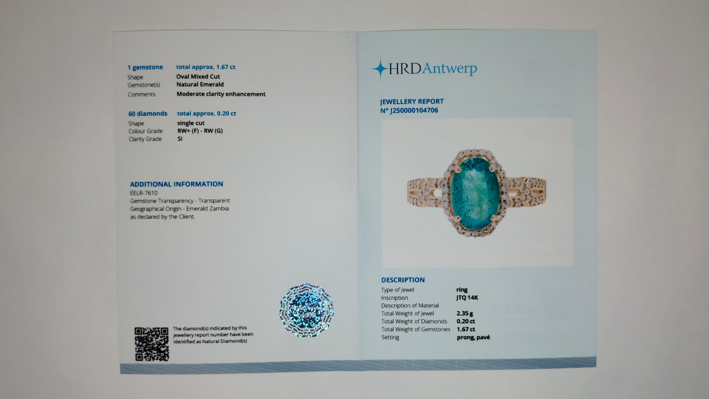 1.87 Ct Oval Mixed Cut Natural Emerald 14K Gold Ring