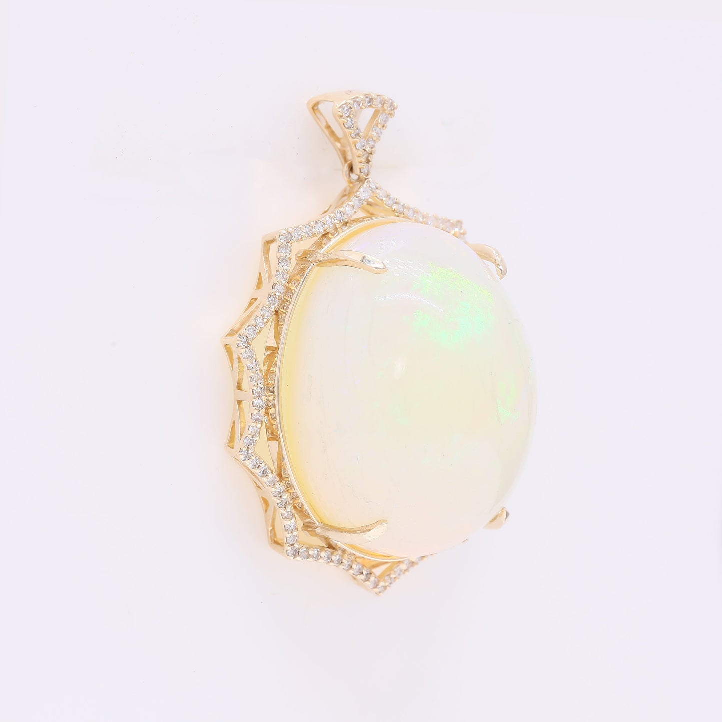 33.99 Ct Oval Cabochon Cut Natural Opal 14K Gold Pendant
