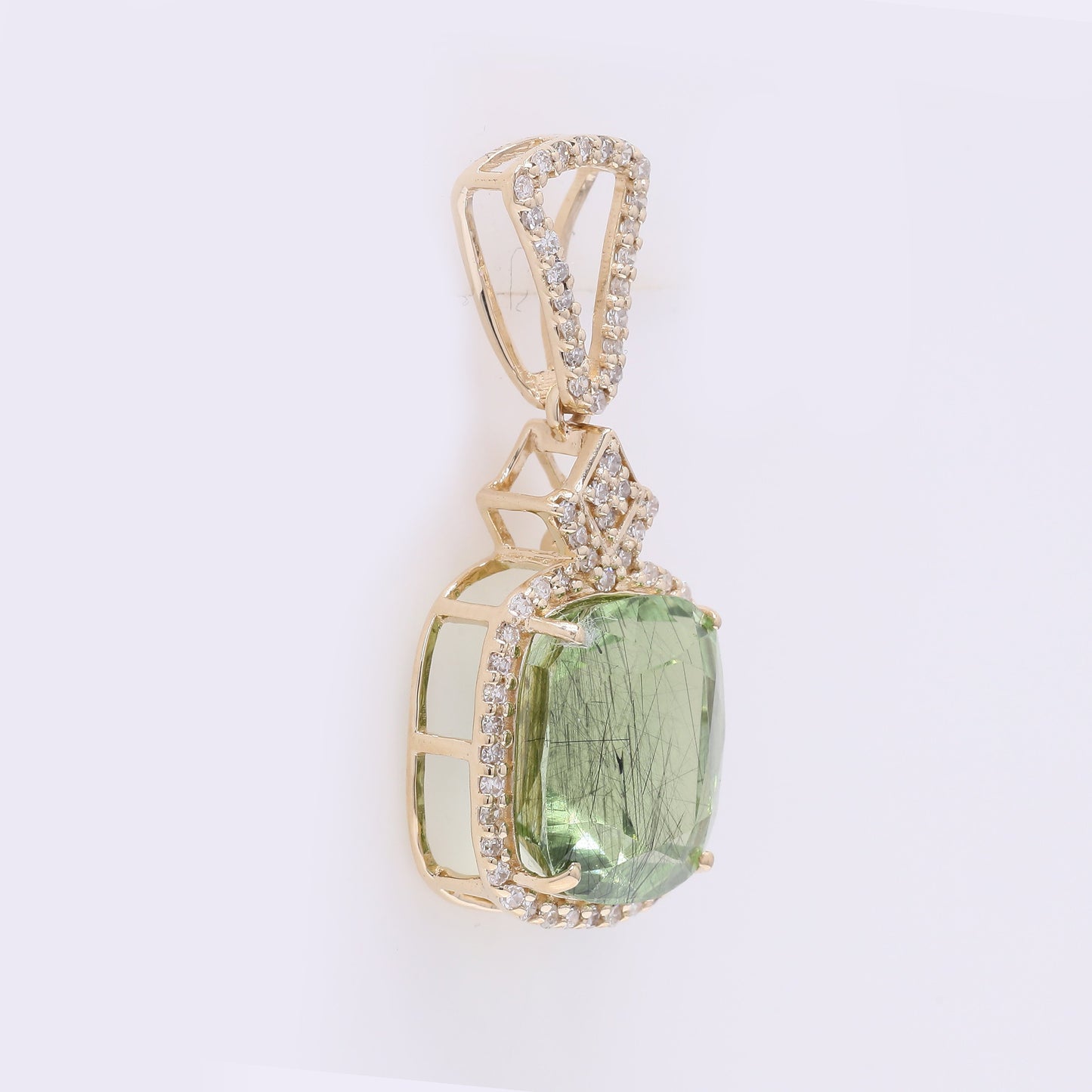 5.26 Ct Cushion Mixed Cut Natural Peridot 14K Gold Pendant