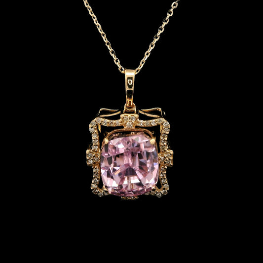 7.95 Ct Cushion Kunzite 14K Gold Pendant