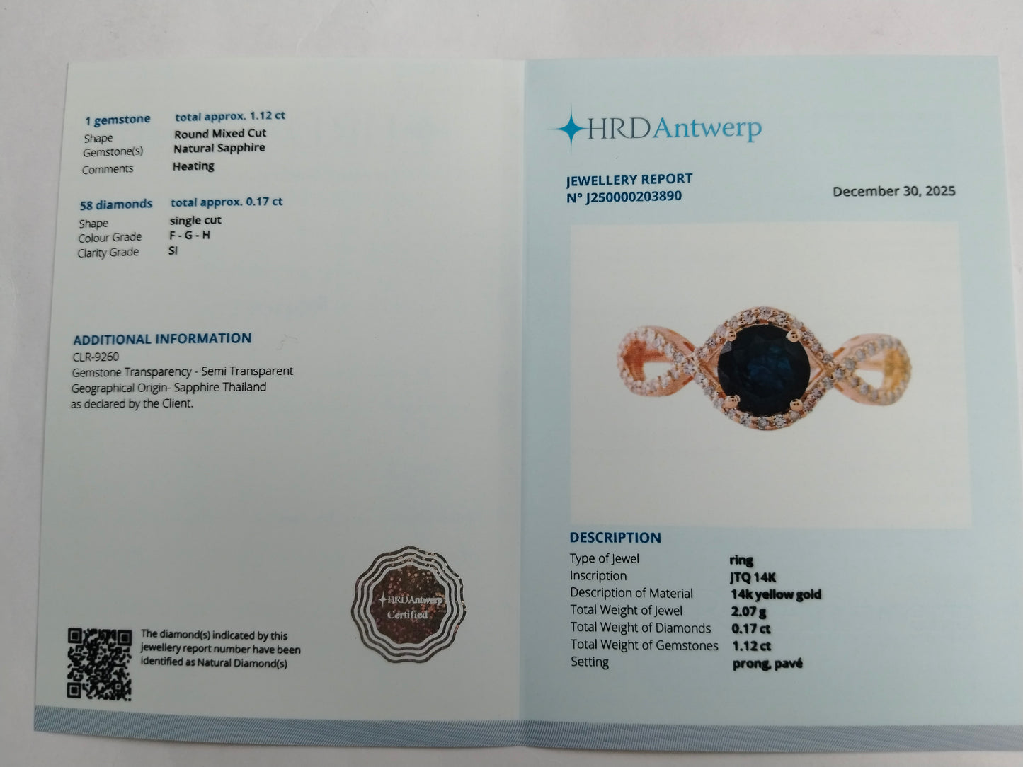 1.29 Ct Round Mixed Cut Natural Sapphire 14K Gold Ring