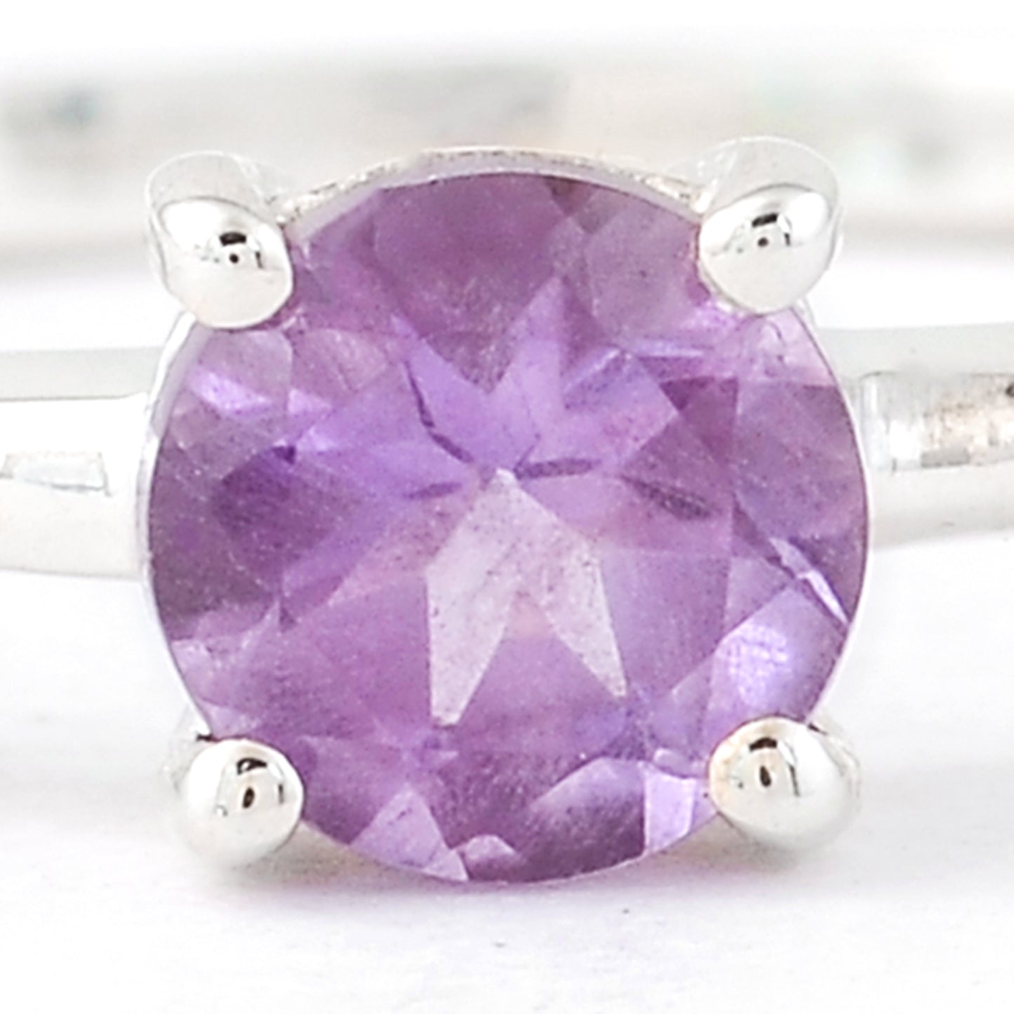 0.35 Ct Round Amethyst, 925 Sterling Silver Ring