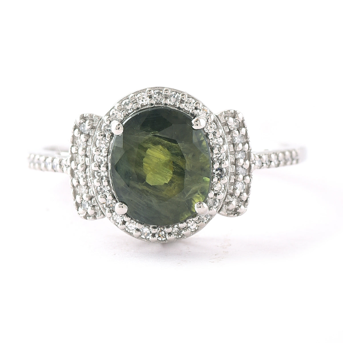2.69 Ct Oval Mixed Cut Natural Green Sapphire 950 Platinum Ring