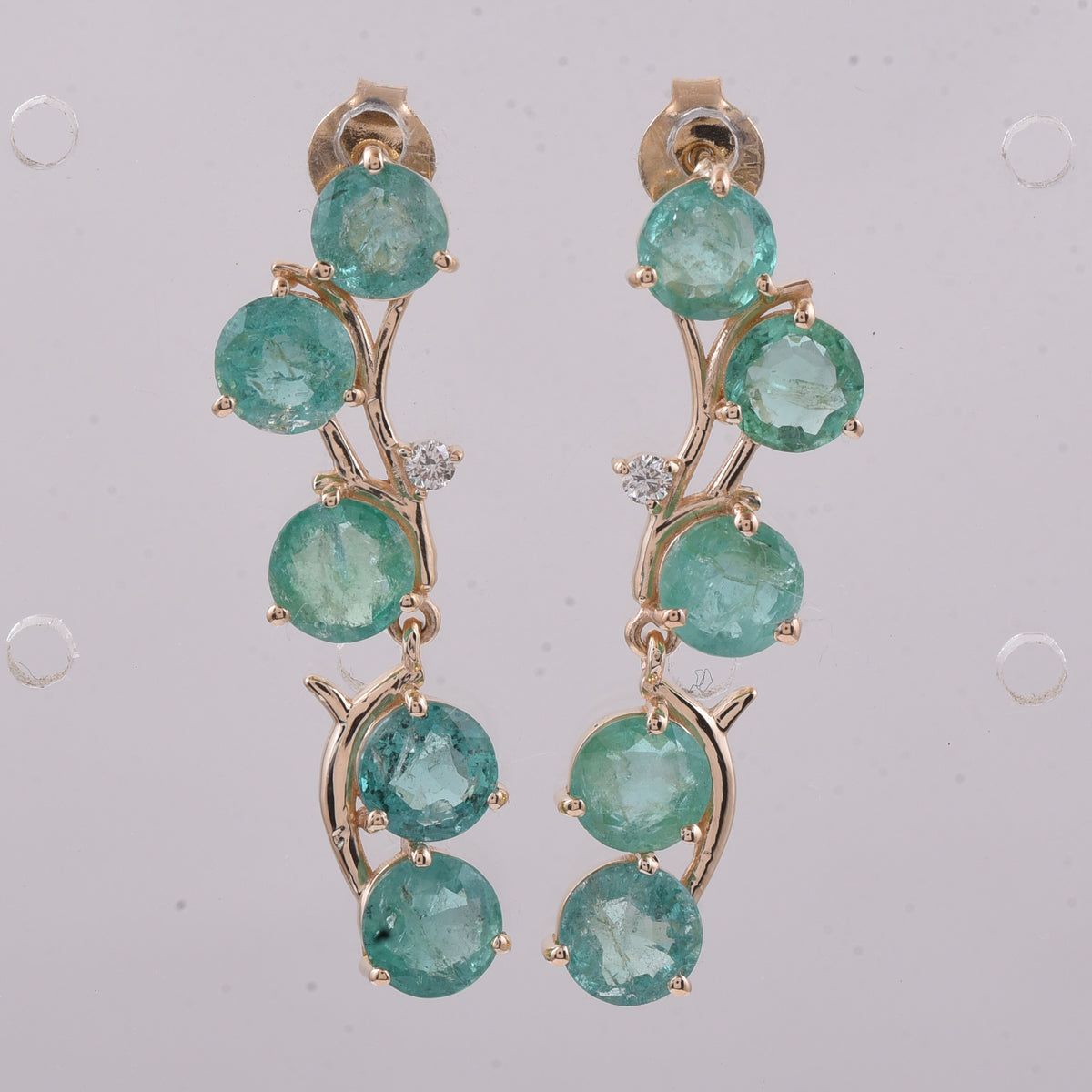 4.56 Ct Round Natural Emerald 14K Gold Earrings